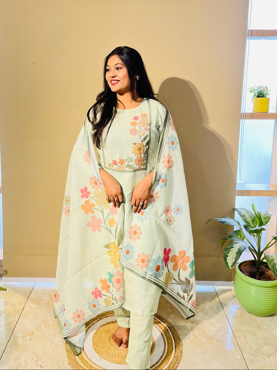 Floral Luxe Linen Cotton Suit Set
