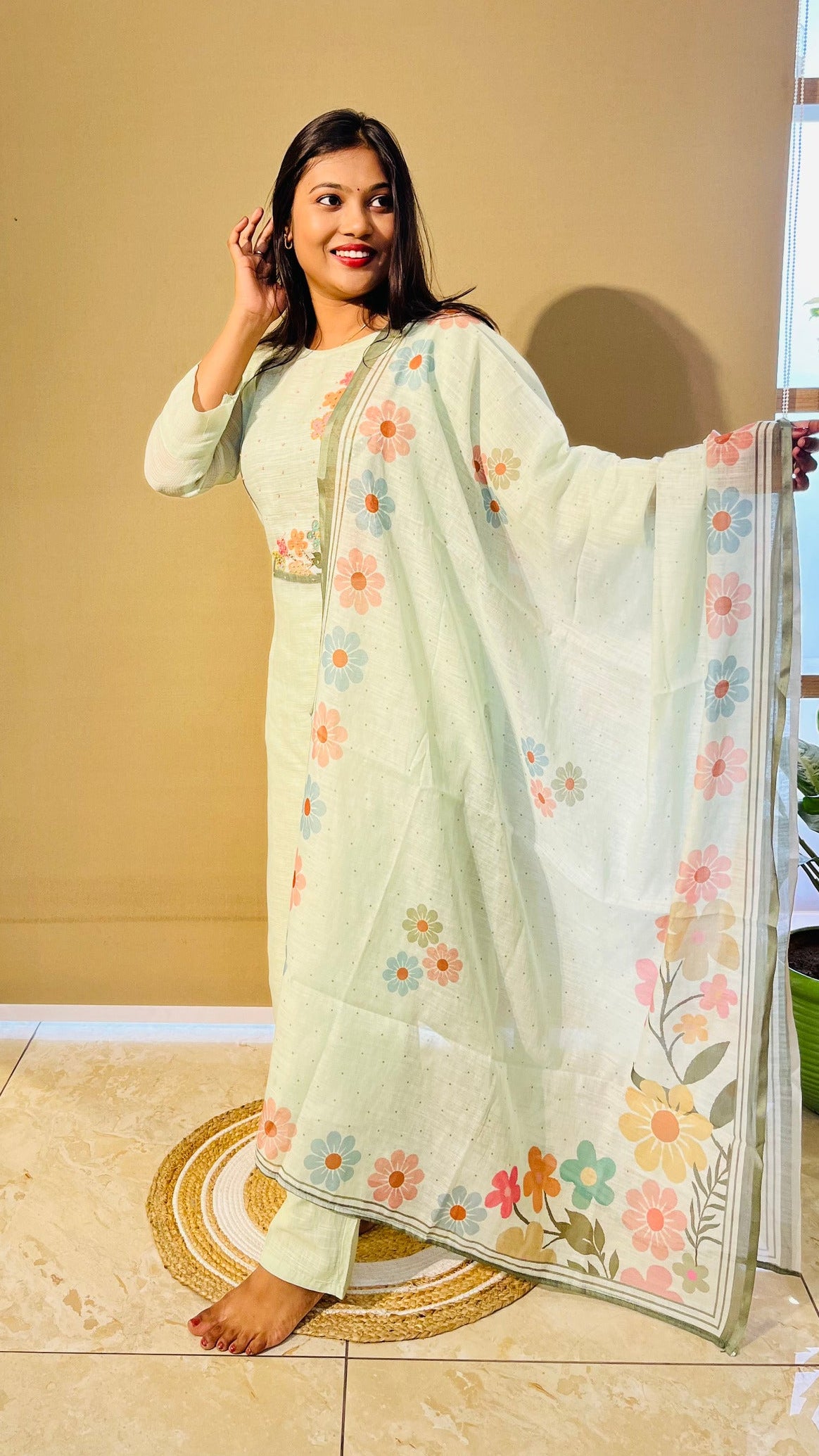 Floral Luxe Linen Cotton Suit Set