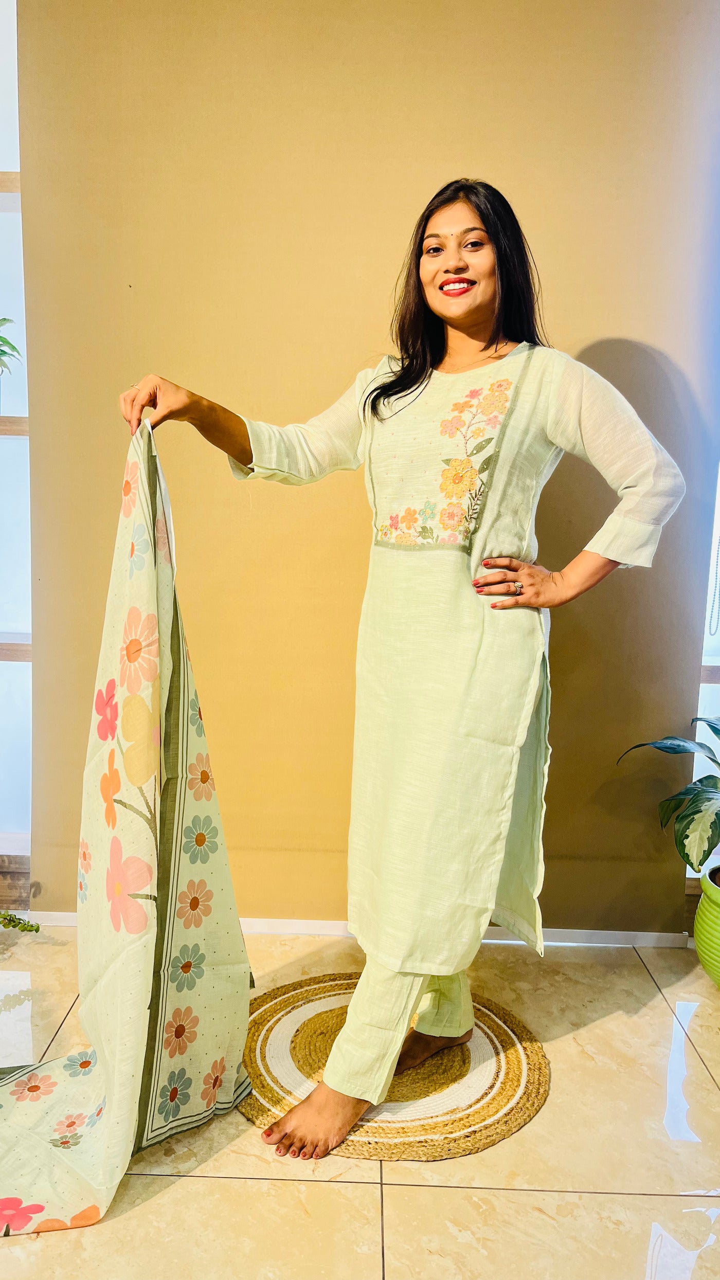 Floral Luxe Linen Cotton Suit Set