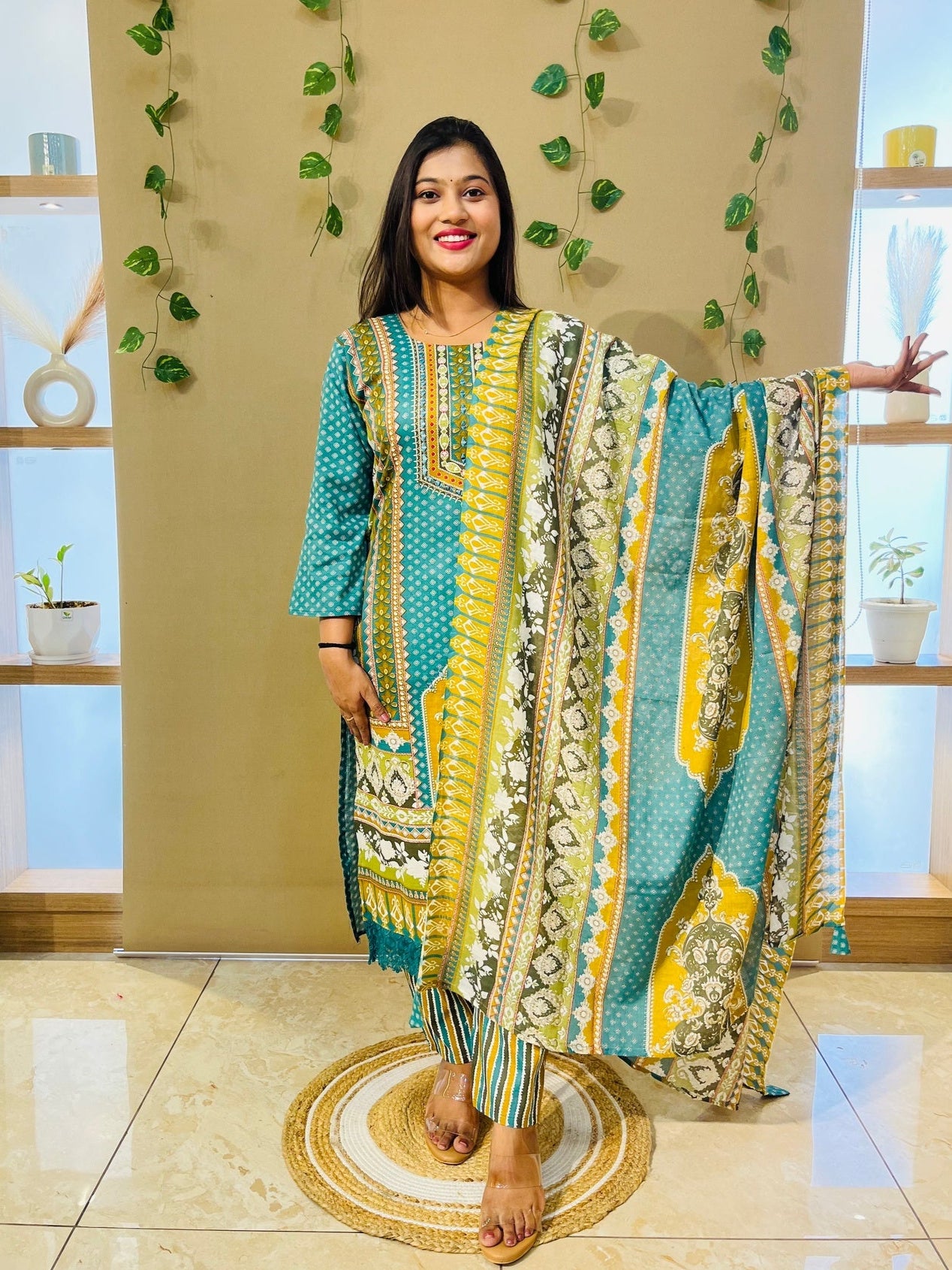 Rama Blue Pakistani Printed Suit Set with Dupatta