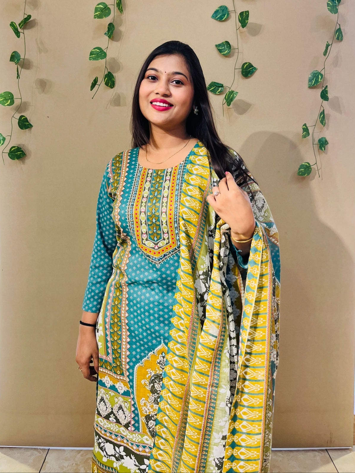 Rama Blue Pakistani Printed Suit Set with Dupatta