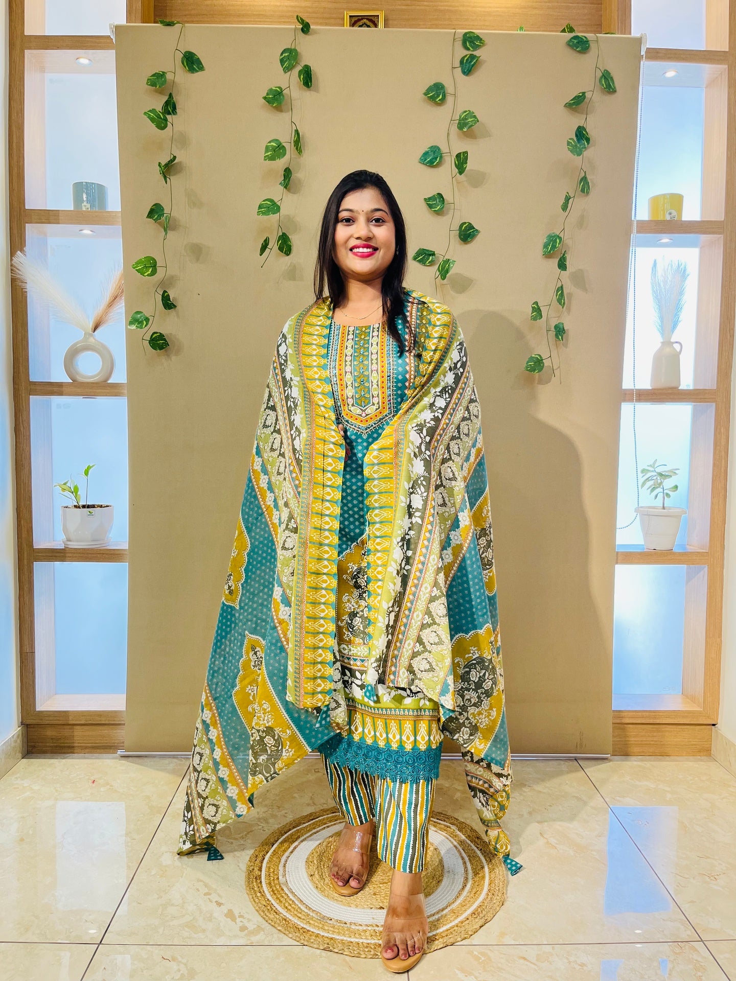 Rama Blue Pakistani Printed Suit Set with Dupatta