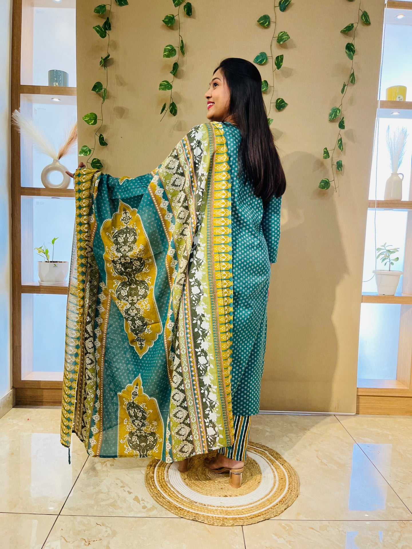 Rama Blue Pakistani Printed Suit Set with Dupatta