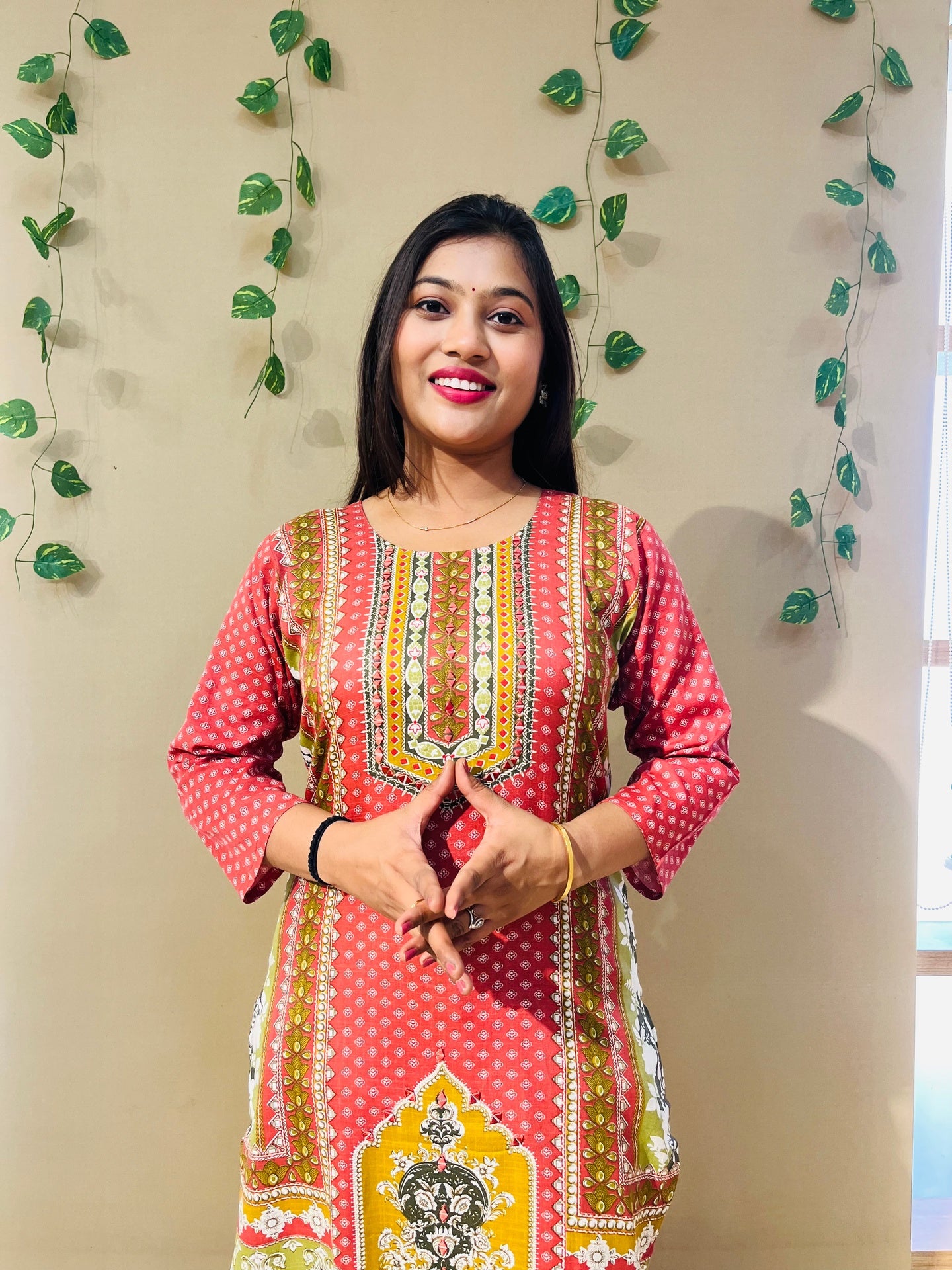 Red Pakistani Print Suit Set with Lace Detailing & Dupatta