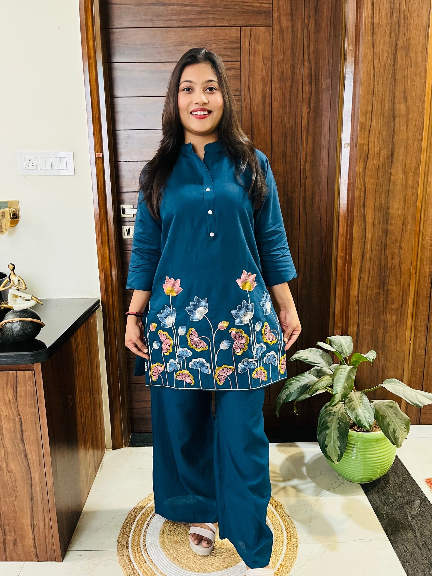 Teal Bloom Embroidered Co-ord Set