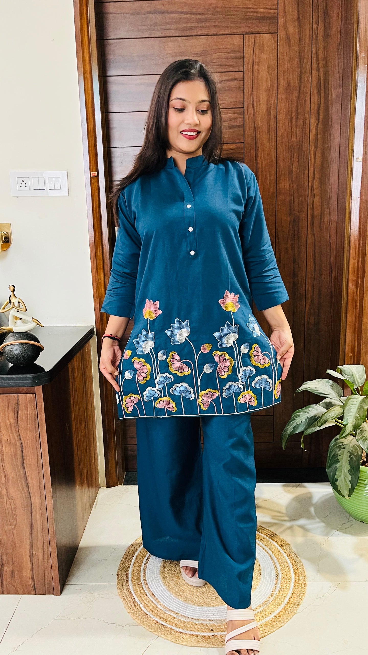 Teal Bloom Embroidered Co-ord Set