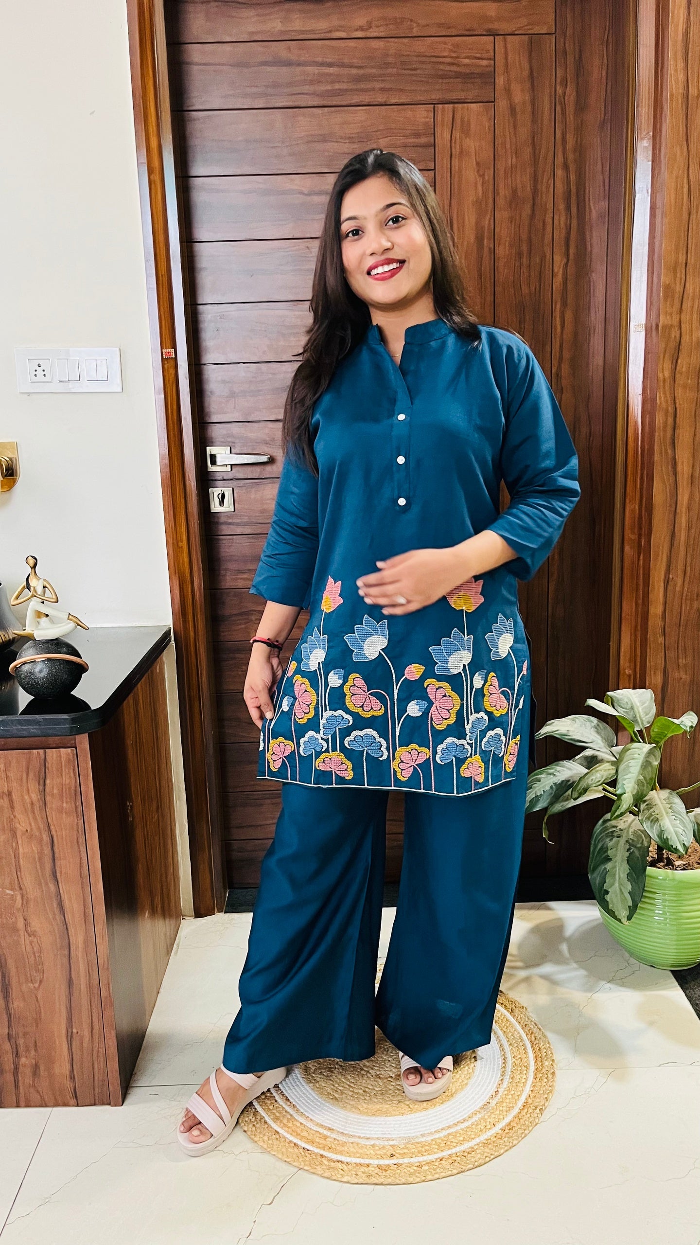 Teal Bloom Embroidered Co-ord Set