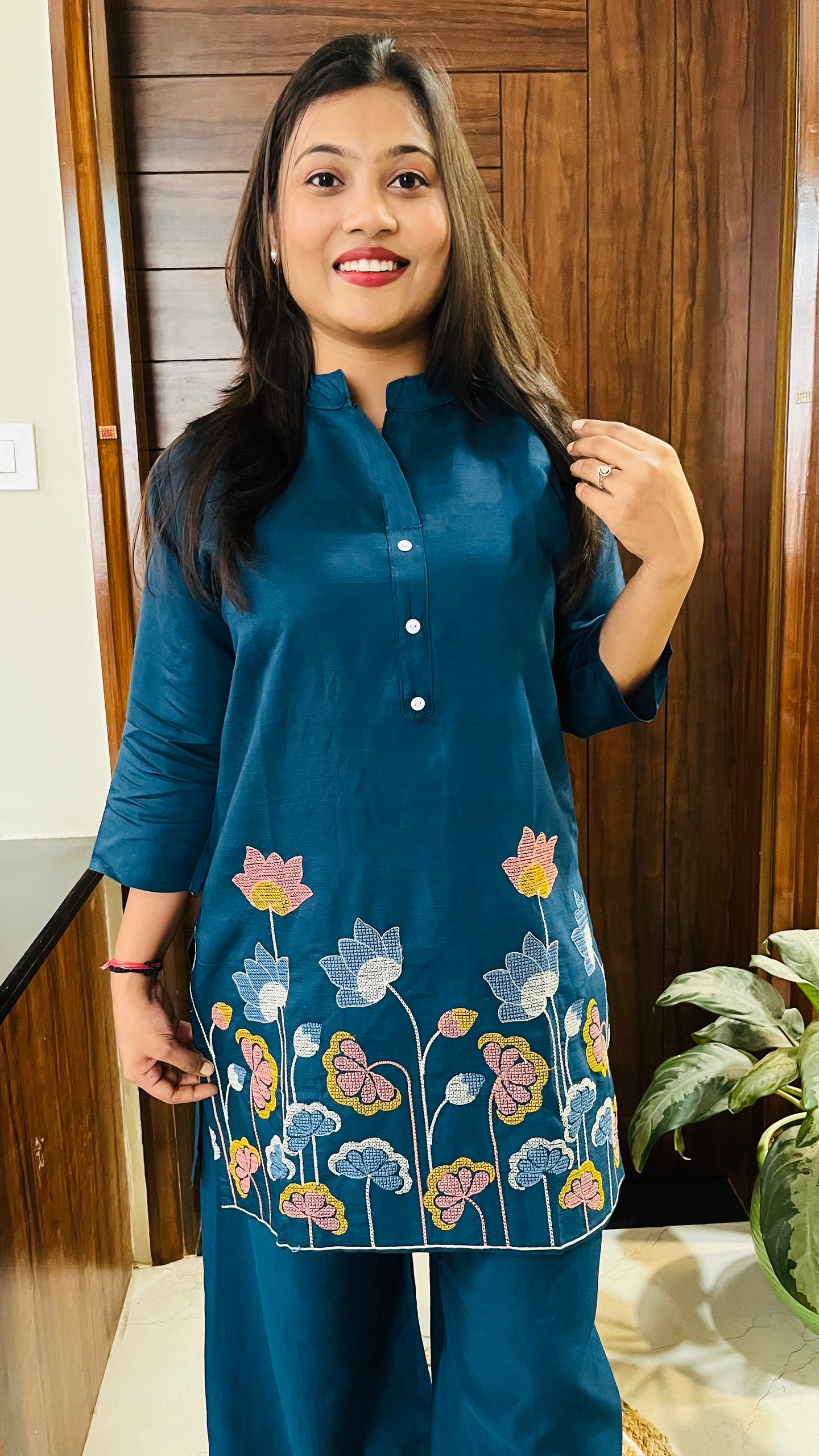 Teal Bloom Embroidered Co-ord Set