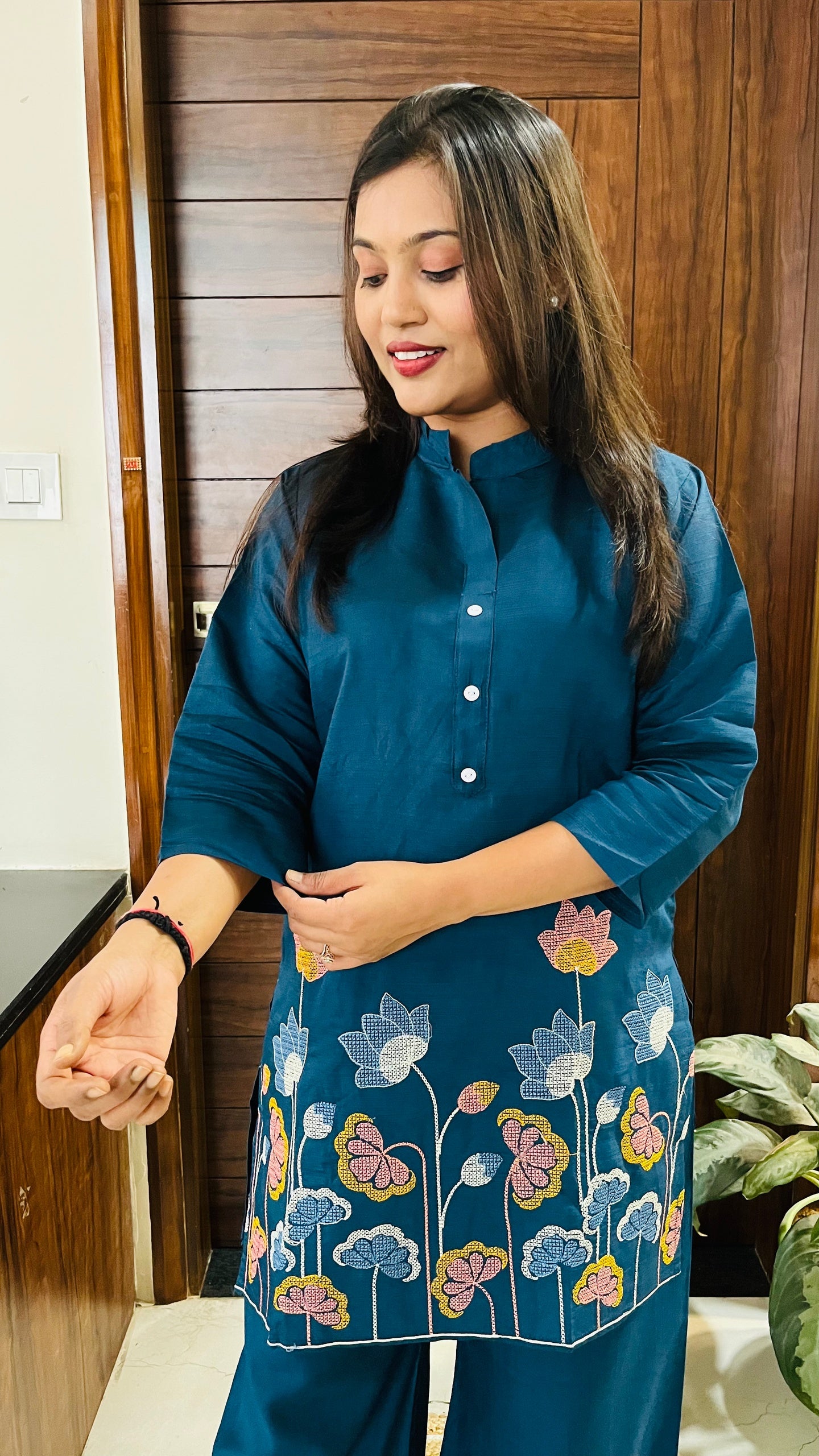 Teal Bloom Embroidered Co-ord Set