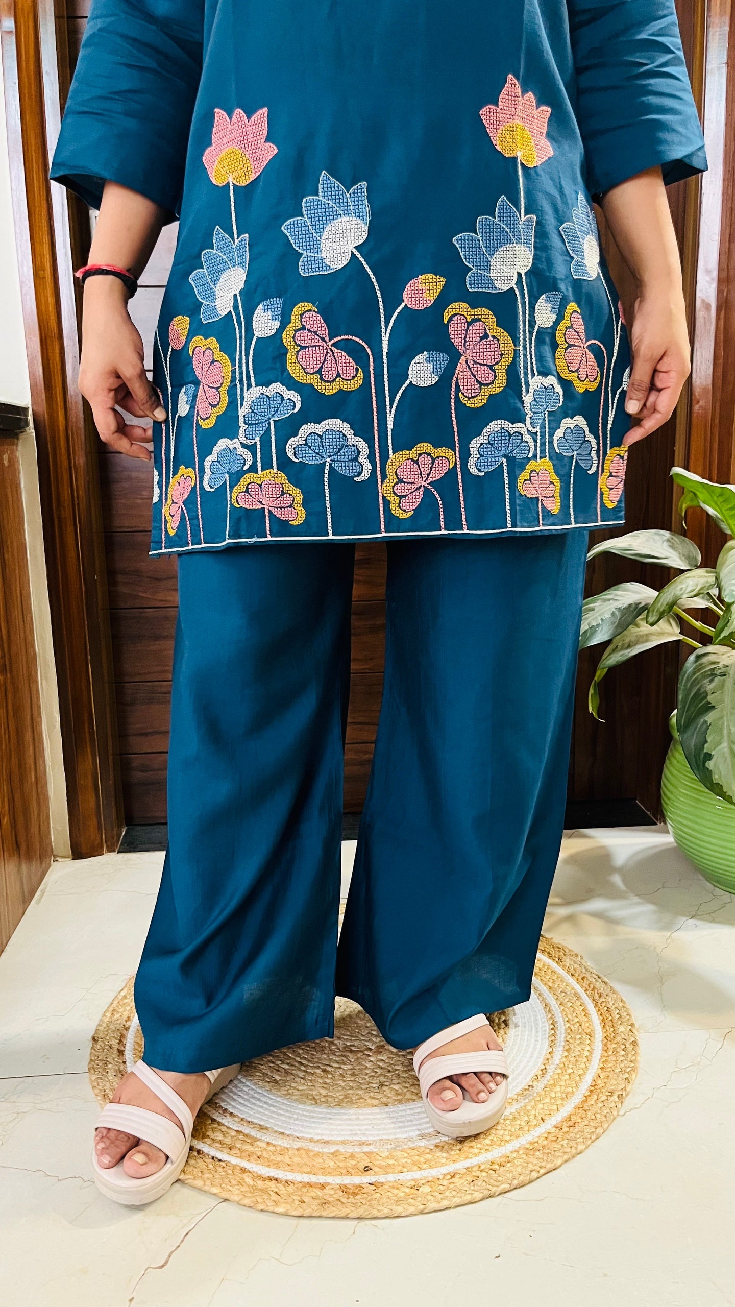 Teal Bloom Embroidered Co-ord Set