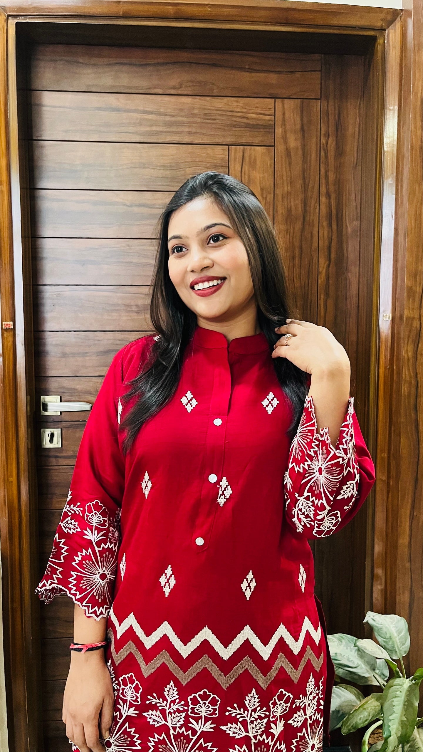 Crimson Charm Embroidered Co-ord Set