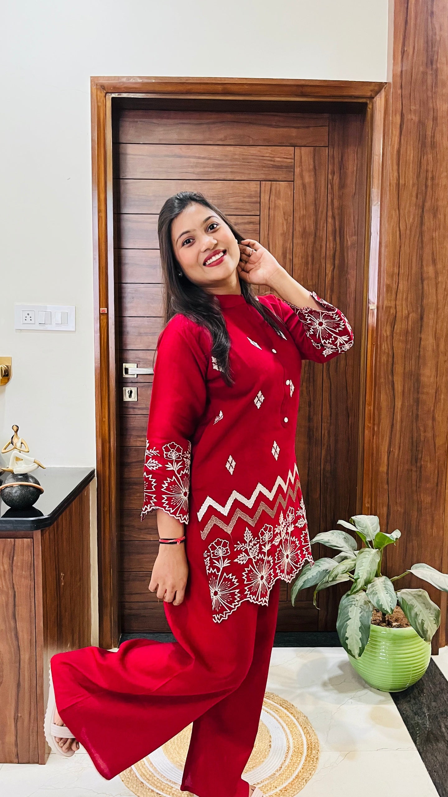 Crimson Charm Embroidered Co-ord Set