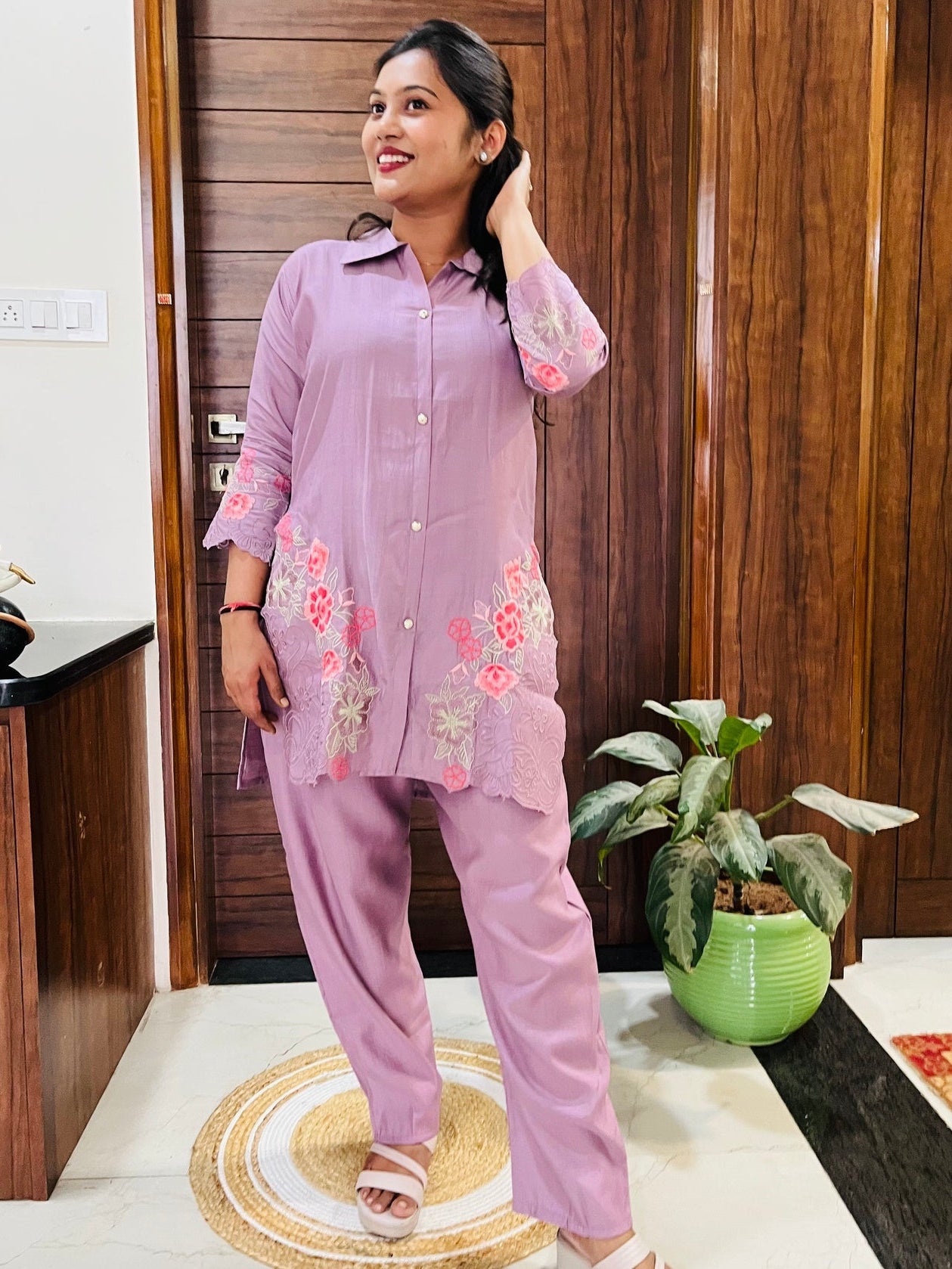 Lilac Bloom Embroidered Co-ord Set