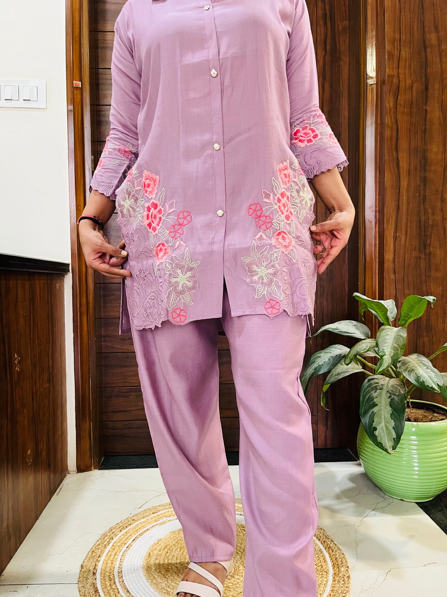 Lilac Bloom Embroidered Co-ord Set