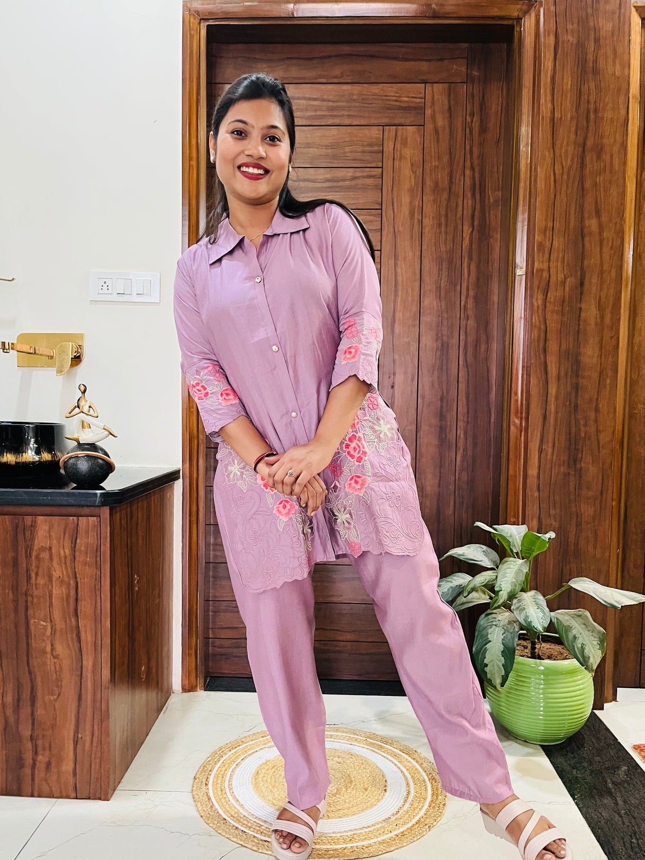 Lilac Bloom Embroidered Co-ord Set