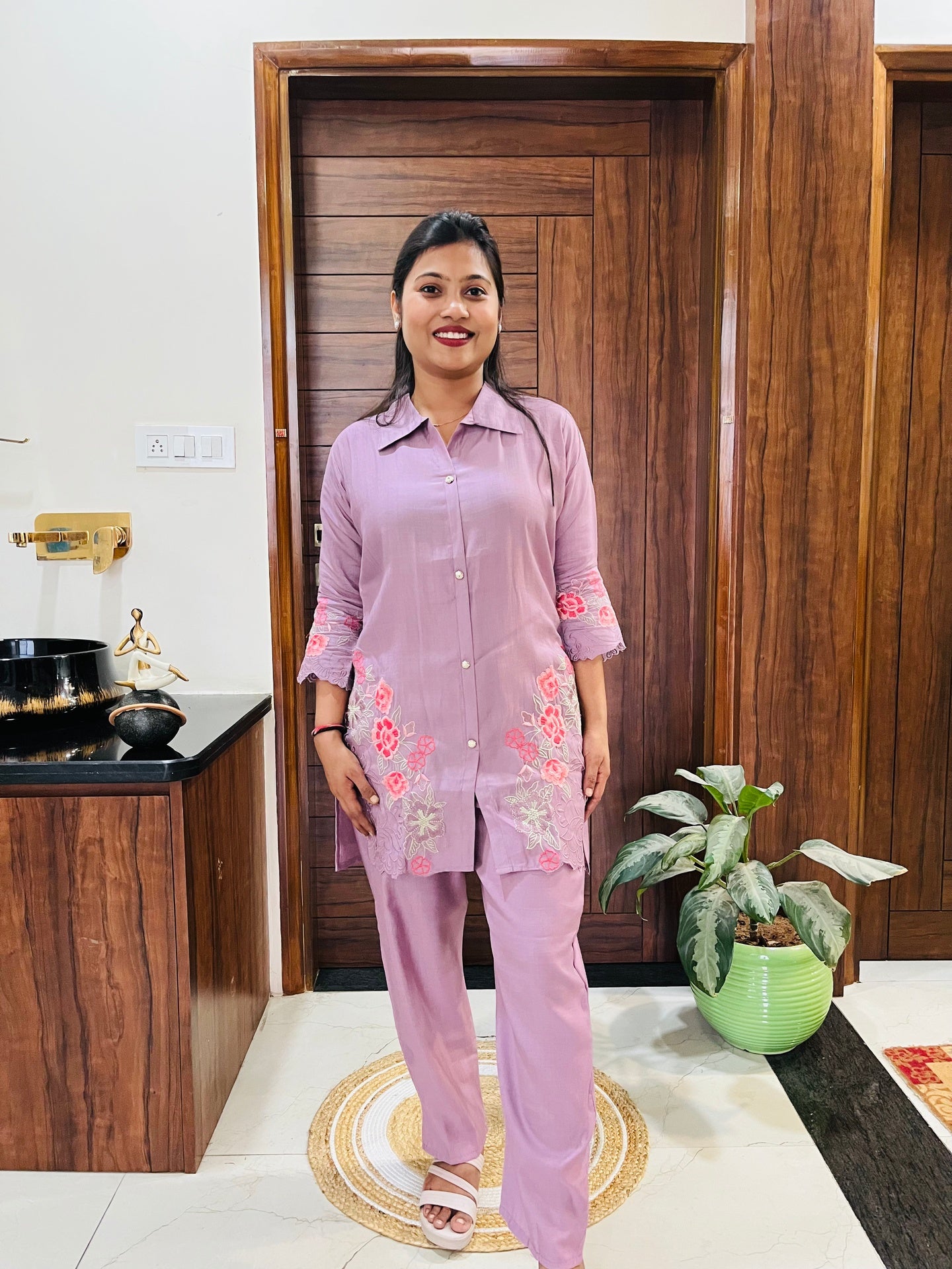 Lilac Bloom Embroidered Co-ord Set