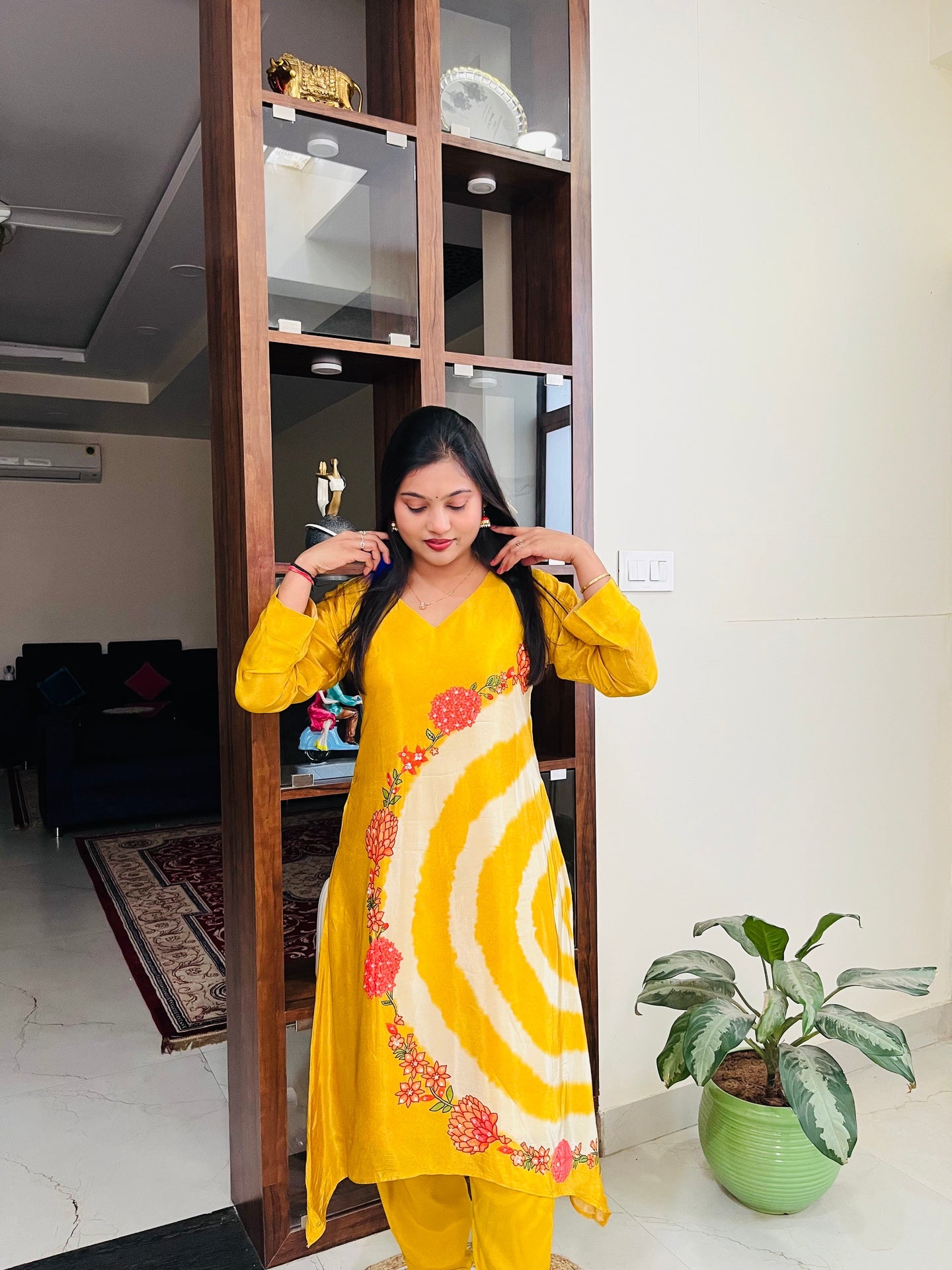 Marigold Aura Crepe Designer Tie-Dye Kurta Set