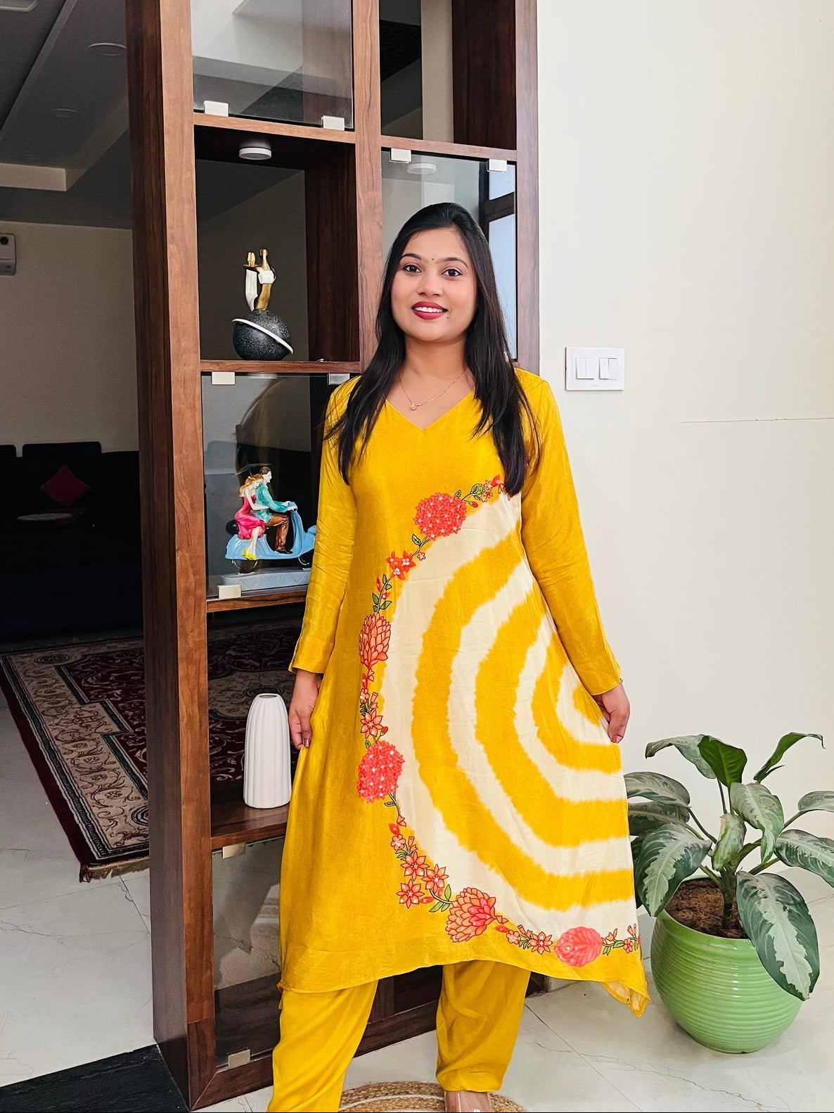 Marigold Aura Crepe Designer Tie-Dye Kurta Set