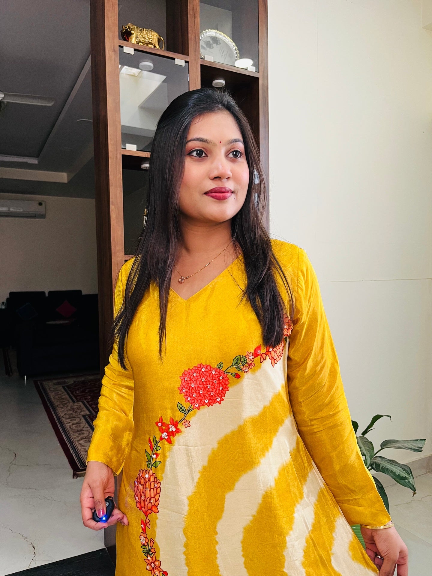 Marigold Aura Crepe Designer Tie-Dye Kurta Set