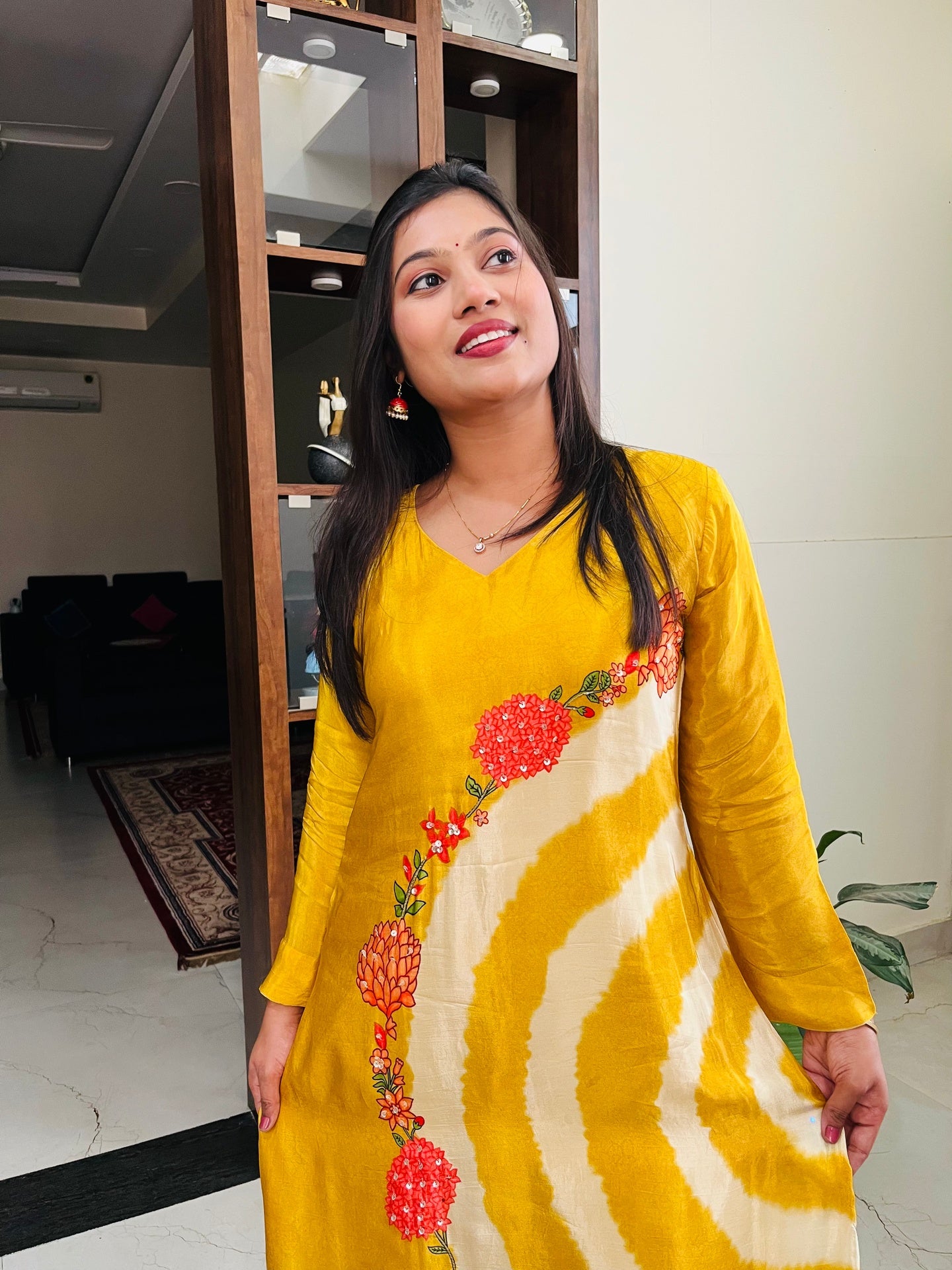 Marigold Aura Crepe Designer Tie-Dye Kurta Set