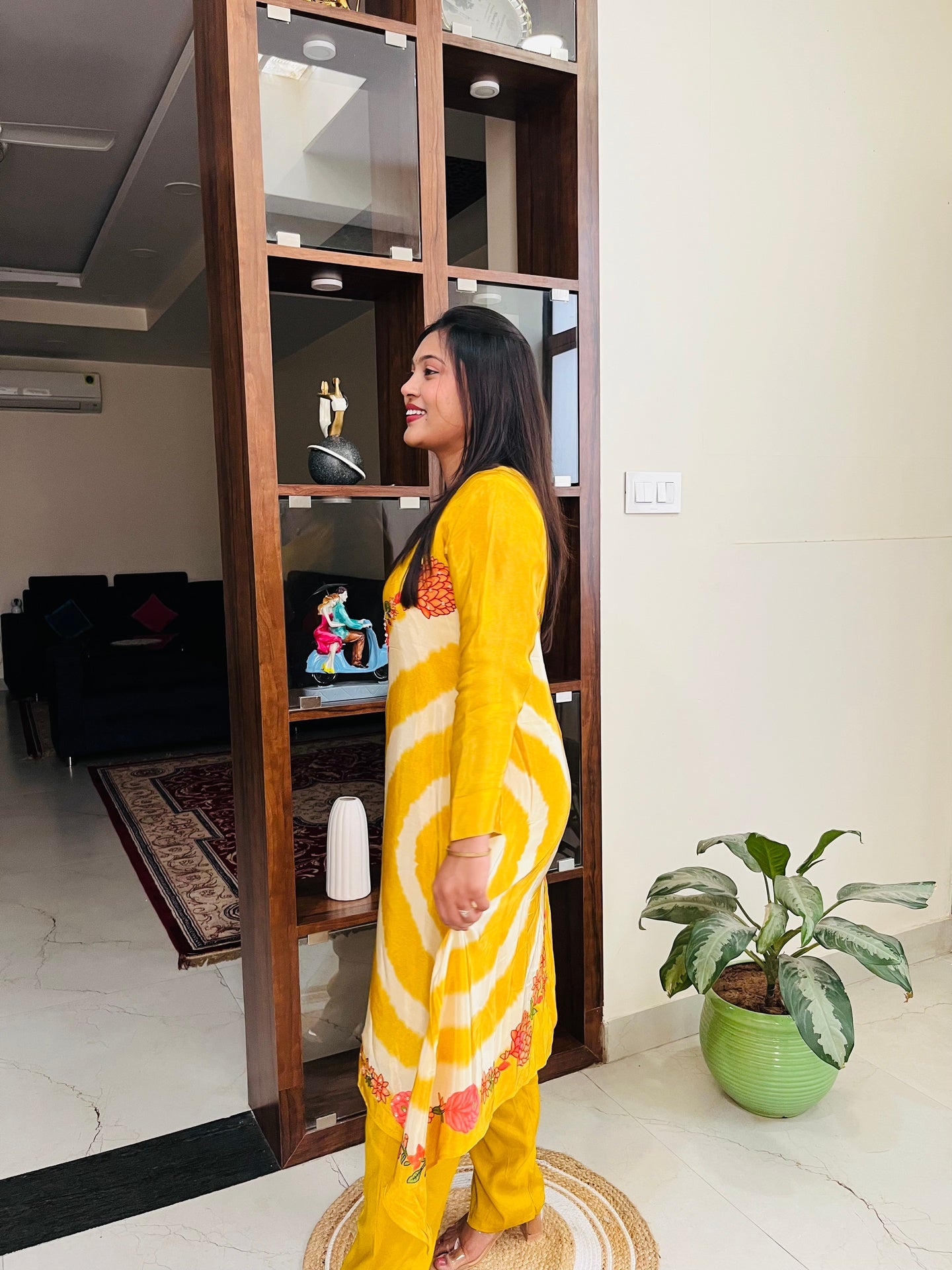 Marigold Aura Crepe Designer Tie-Dye Kurta Set