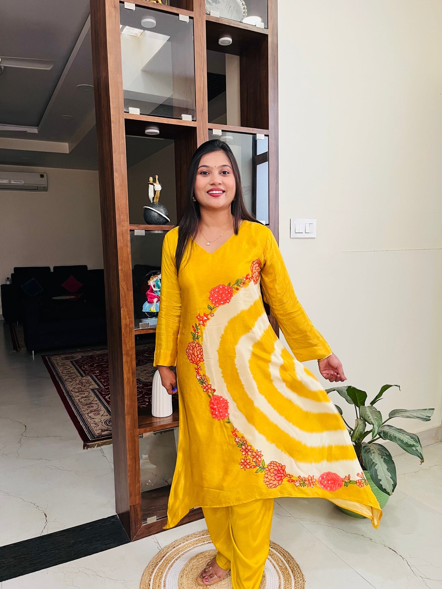 Marigold Aura Crepe Designer Tie-Dye Kurta Set