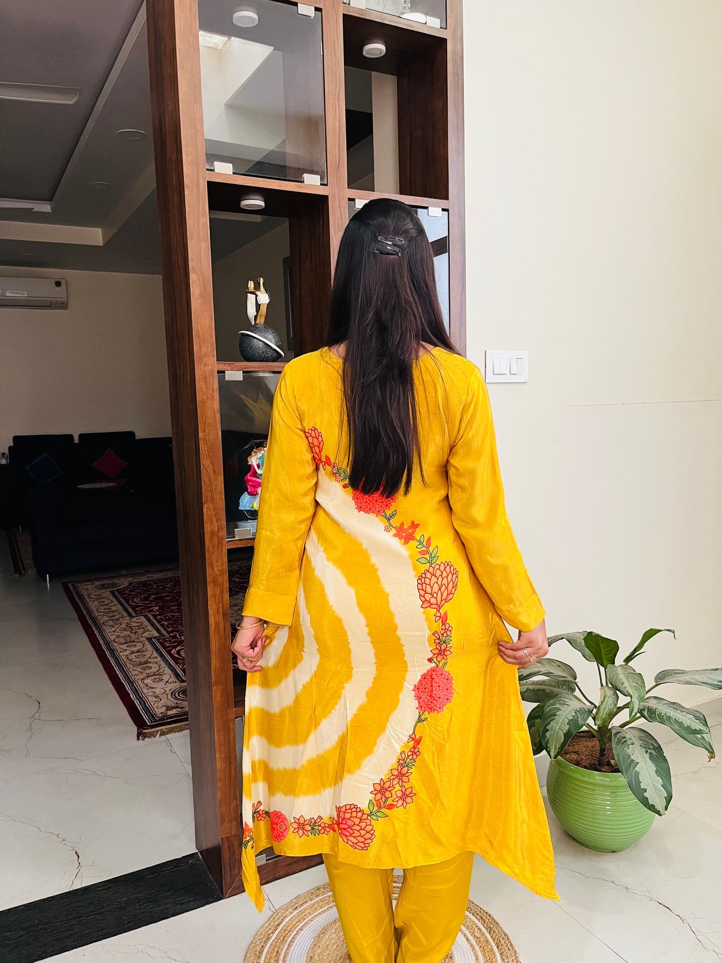 Marigold Aura Crepe Designer Tie-Dye Kurta Set