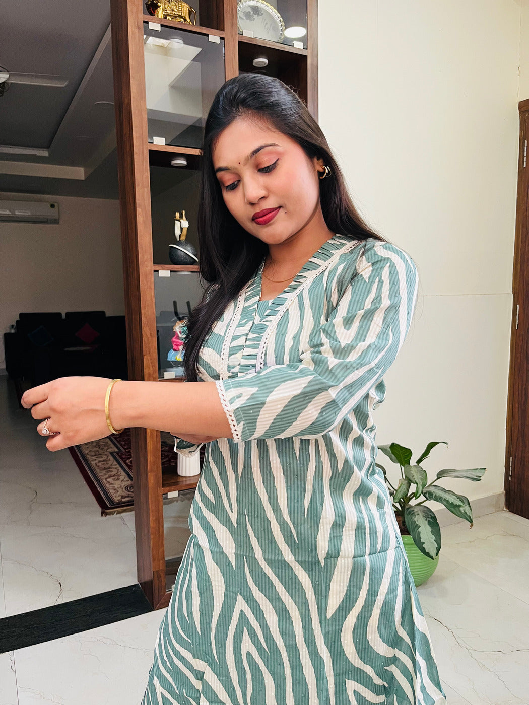 Sage Green Mul Cotton Zebra Printed Co-ord Set