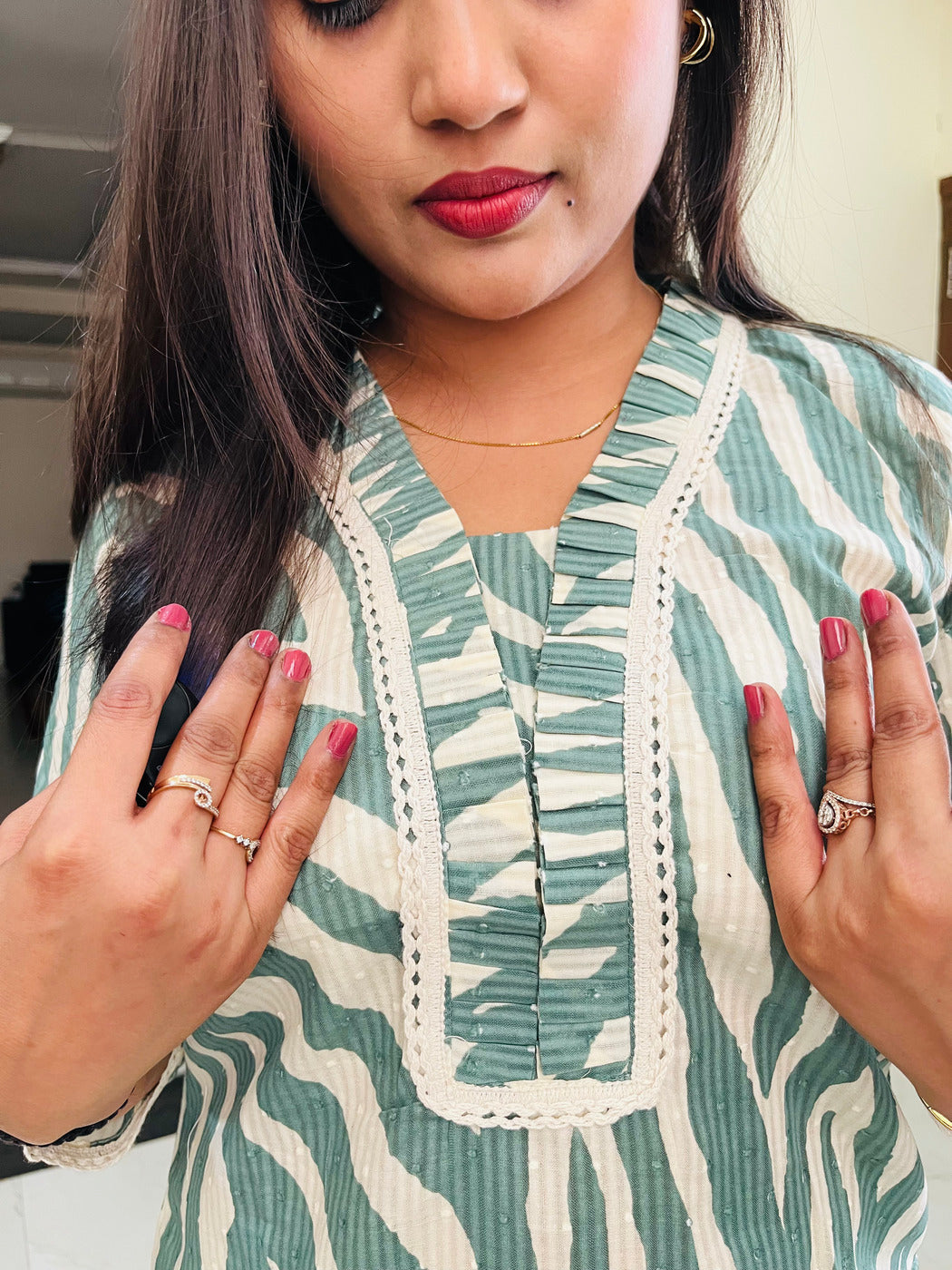 Sage Green Mul Cotton Zebra Printed Co-ord Set
