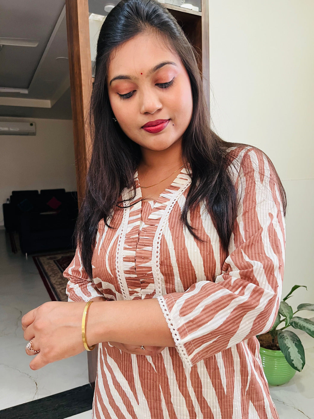 Mocha Brown Mul Cotton Zebra Printed Co-ord Set