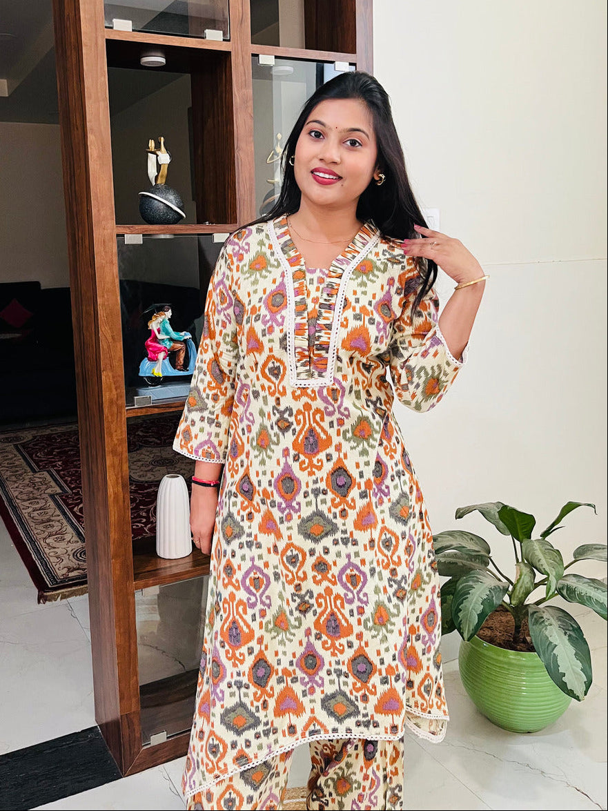 Ivory Ikat Muse Kurta Set