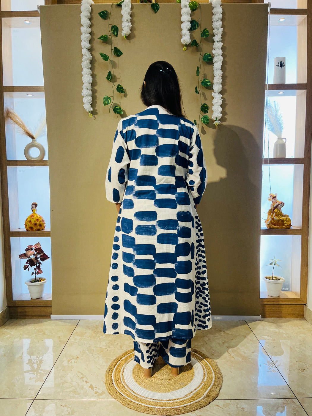 Blue Ink Printed Flex Cotton Kurta Set