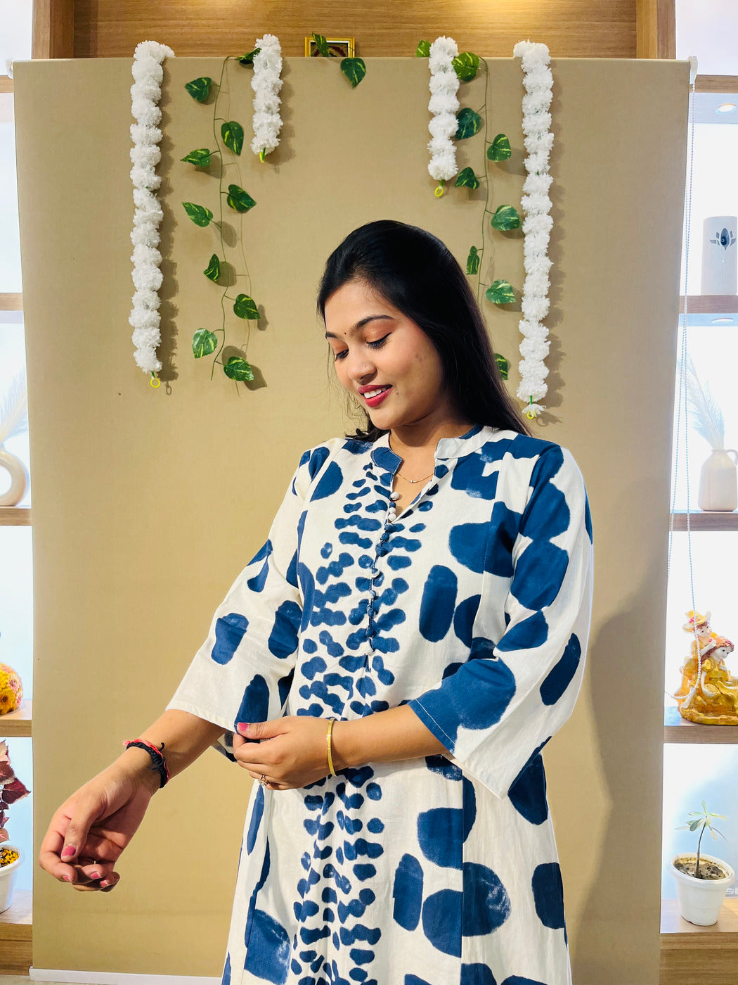 Blue Ink Printed Flex Cotton Kurta Set