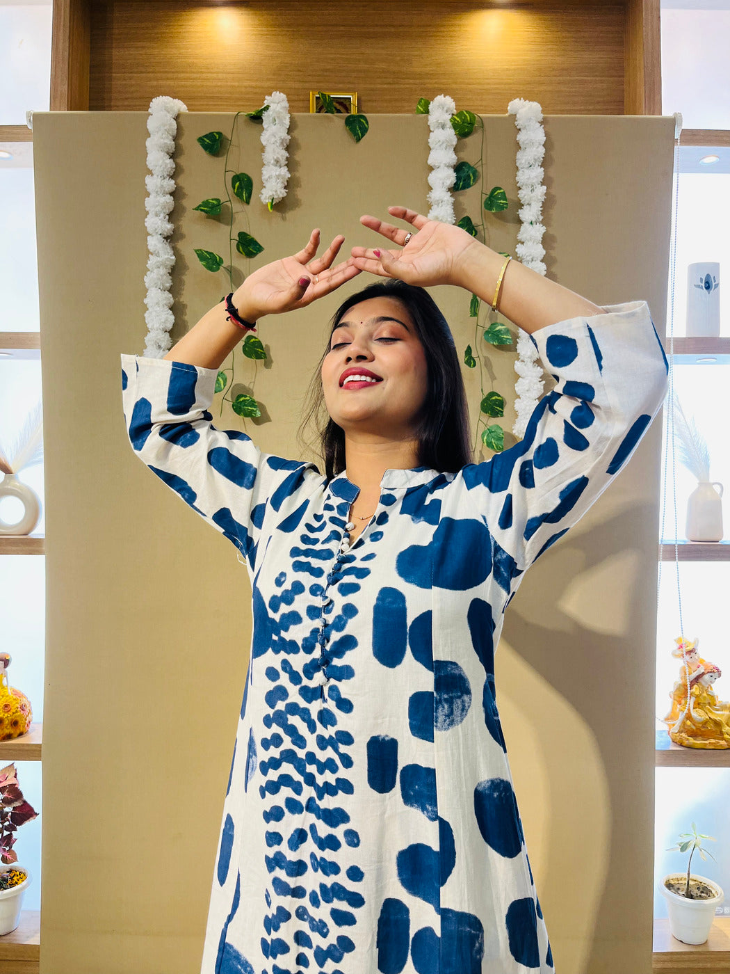 Blue Ink Printed Flex Cotton Kurta Set
