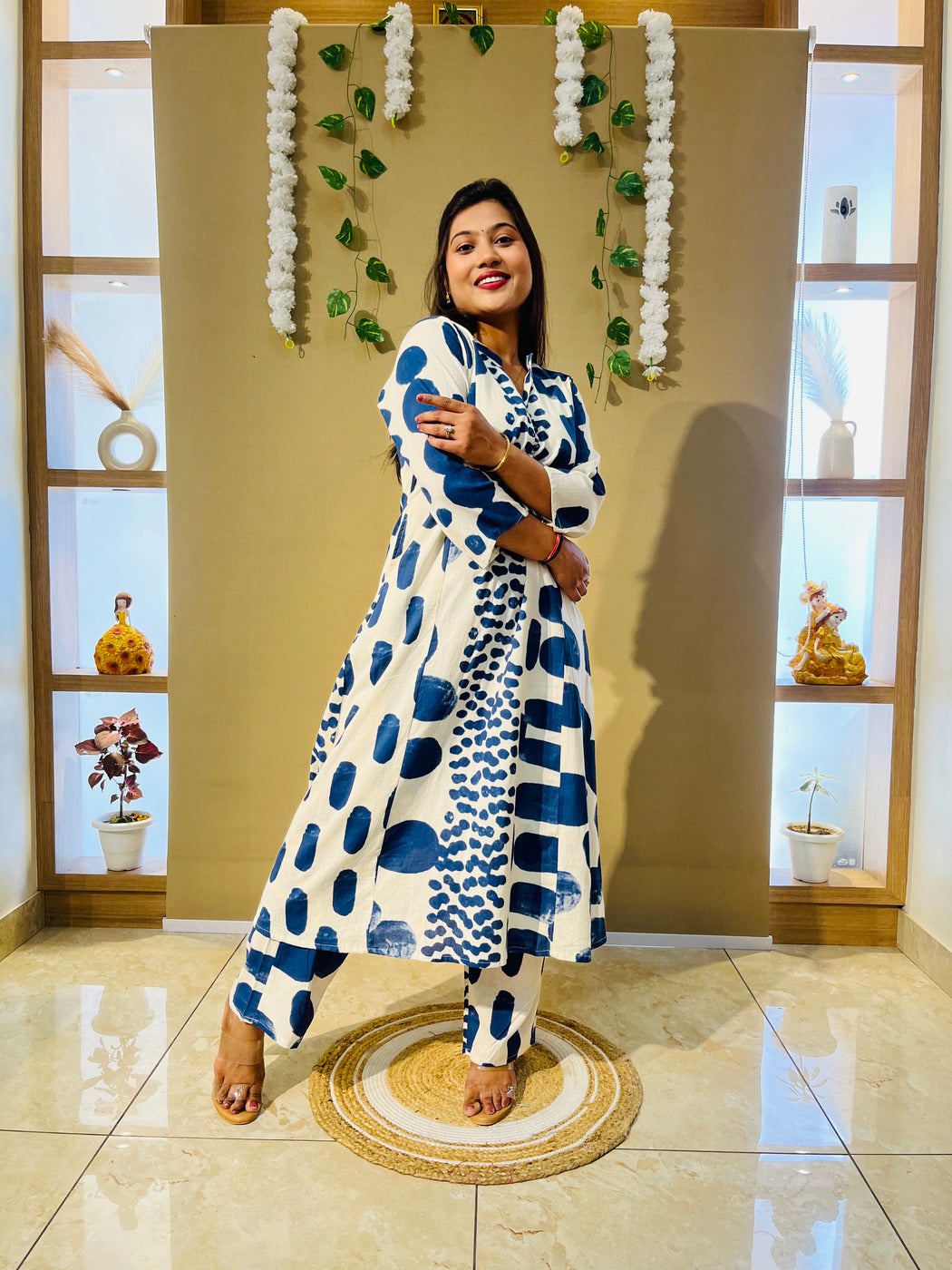 Blue Ink Printed Flex Cotton Kurta Set