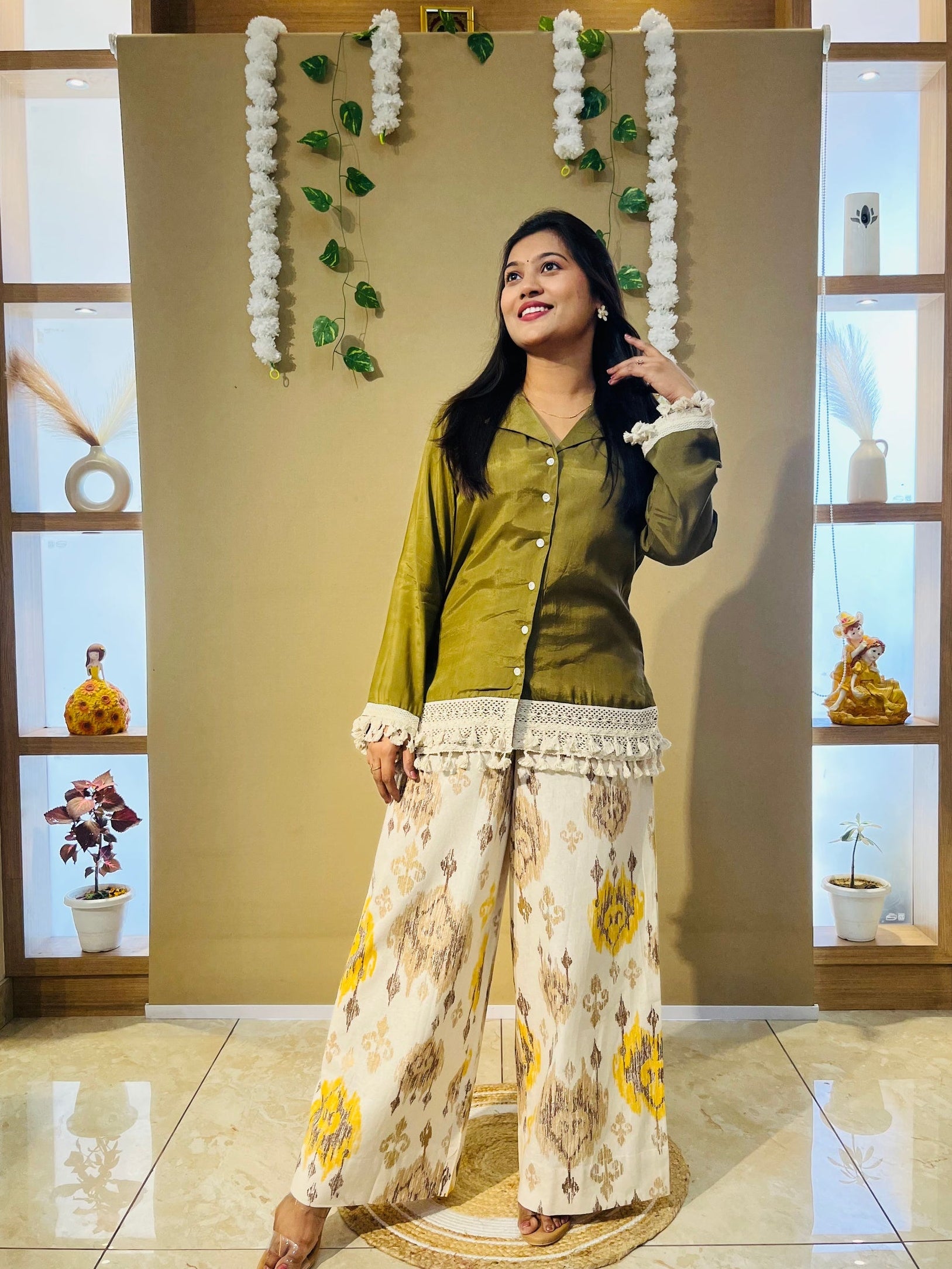 Olive Green Lace Hem Co-Ord Set