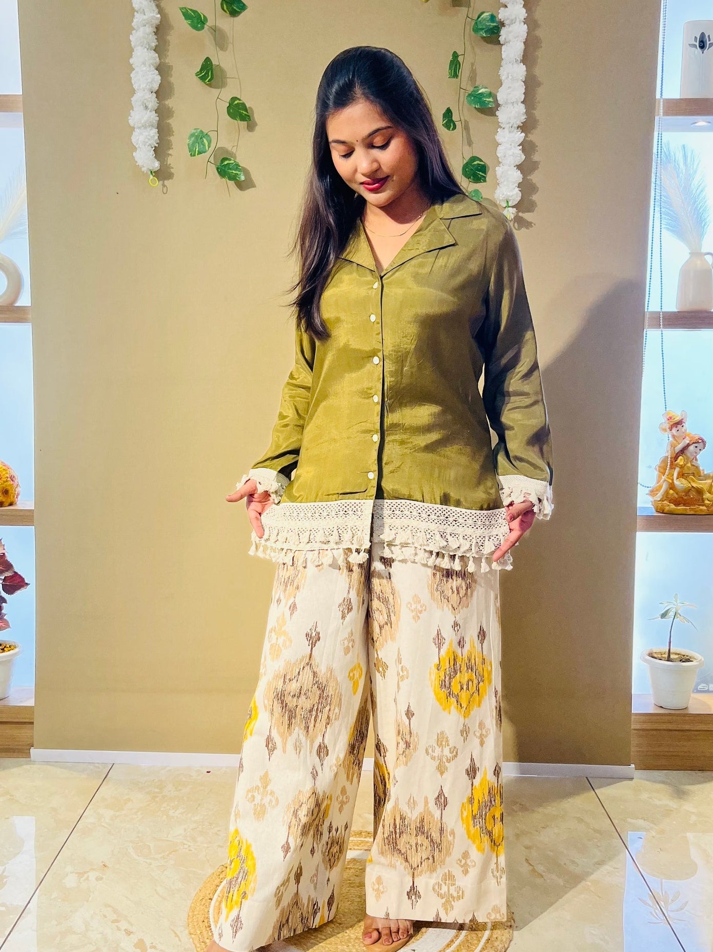 Olive Green Lace Hem Co-Ord Set