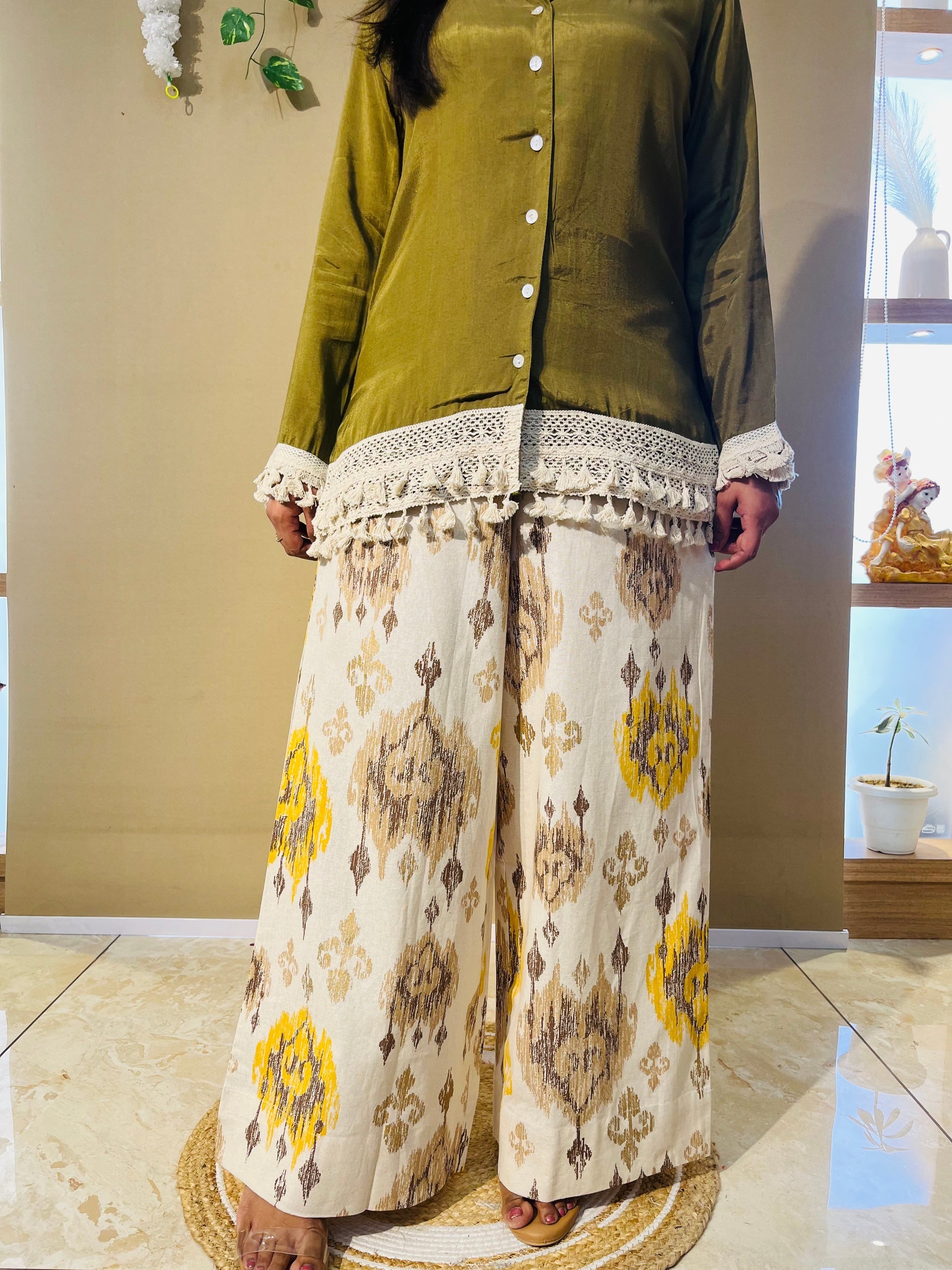 Olive Green Lace Hem Co-Ord Set