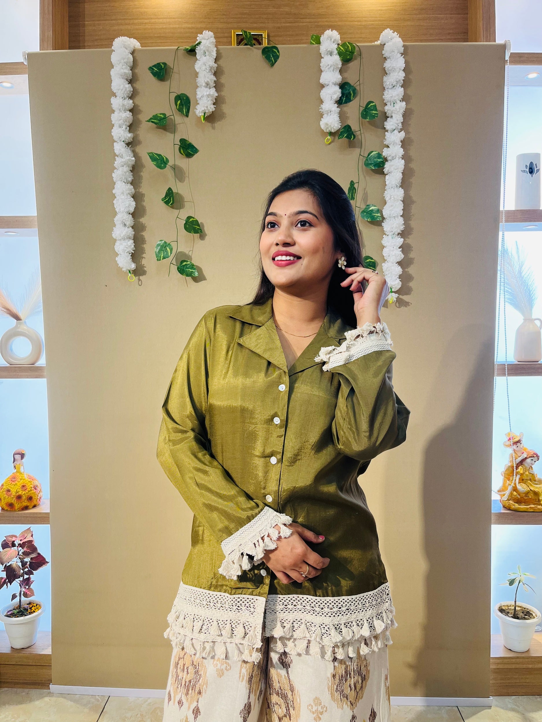 Olive Green Lace Hem Co-Ord Set