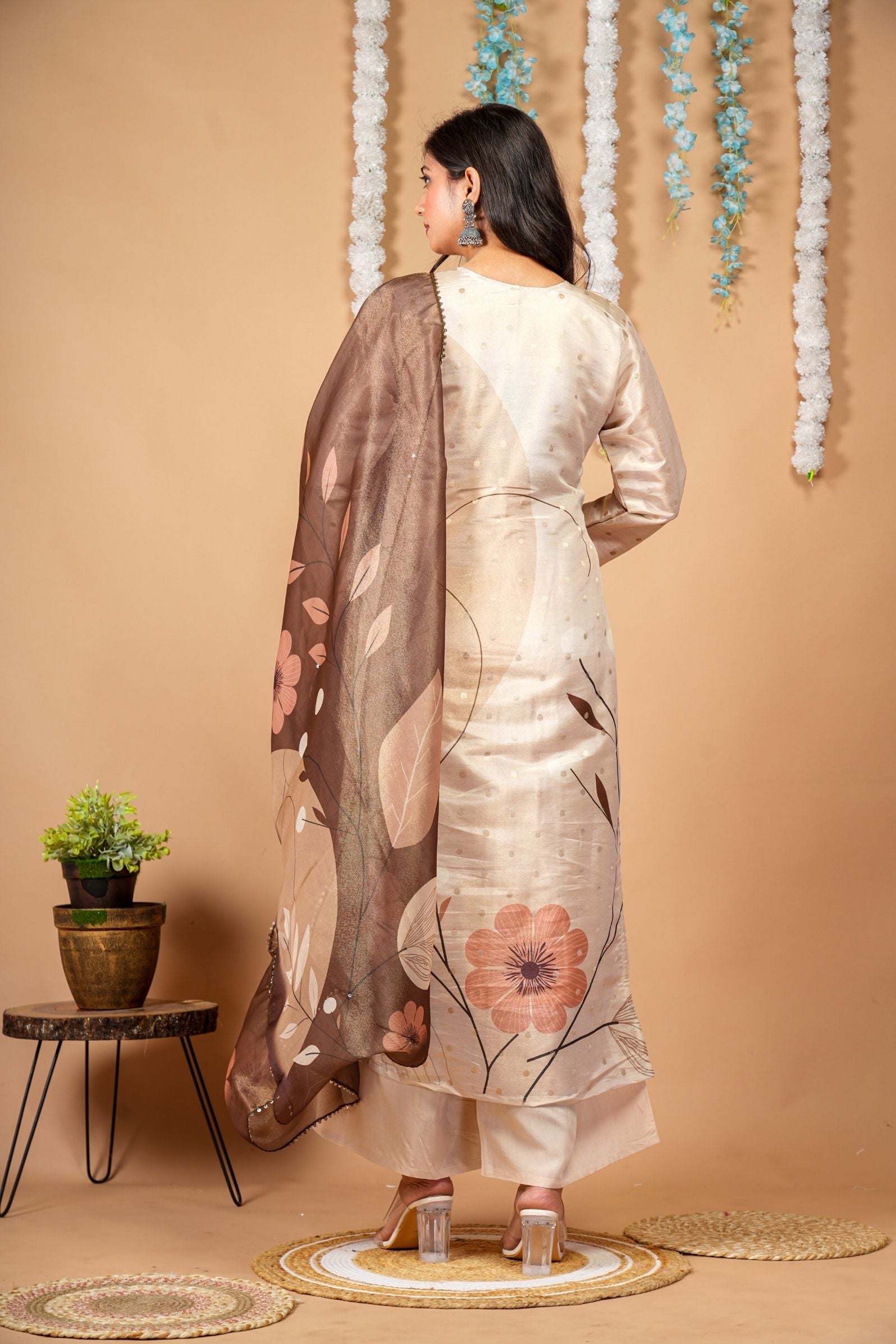 Ivory Silk Bloom 3-Piece Suit Set