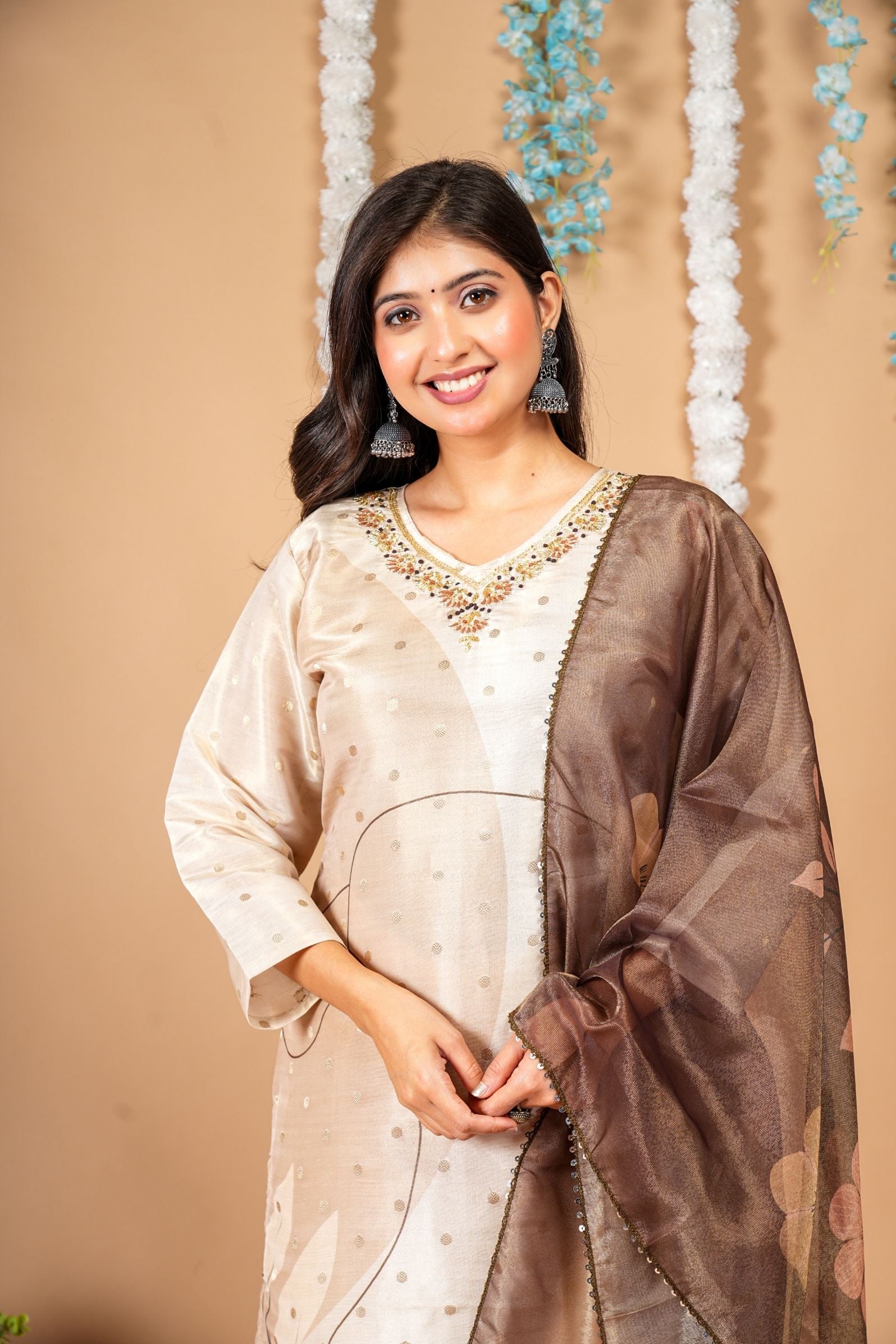 Ivory Silk Bloom 3-Piece Suit Set