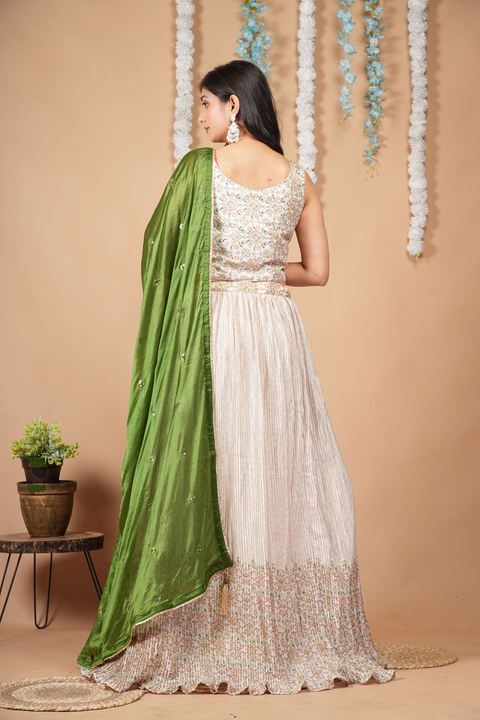 Ivory & Olive Green Lehenga Set for Mehendi