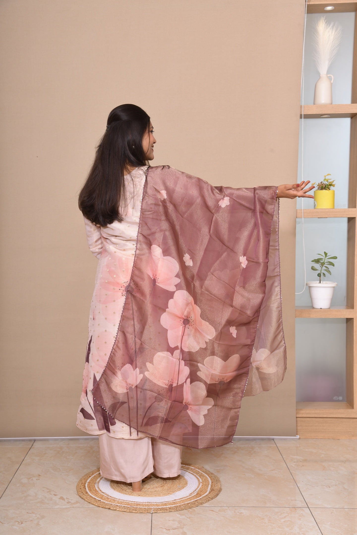 Peach Silk Bloom 3-Piece Suit Set