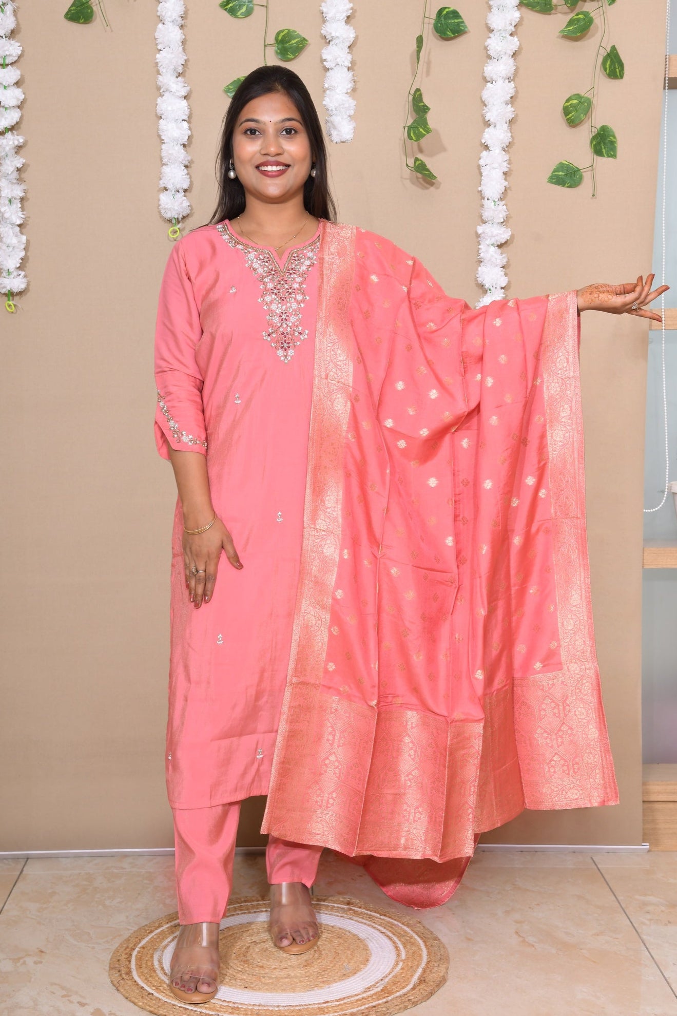 Pink Pearl Silk Suit Set