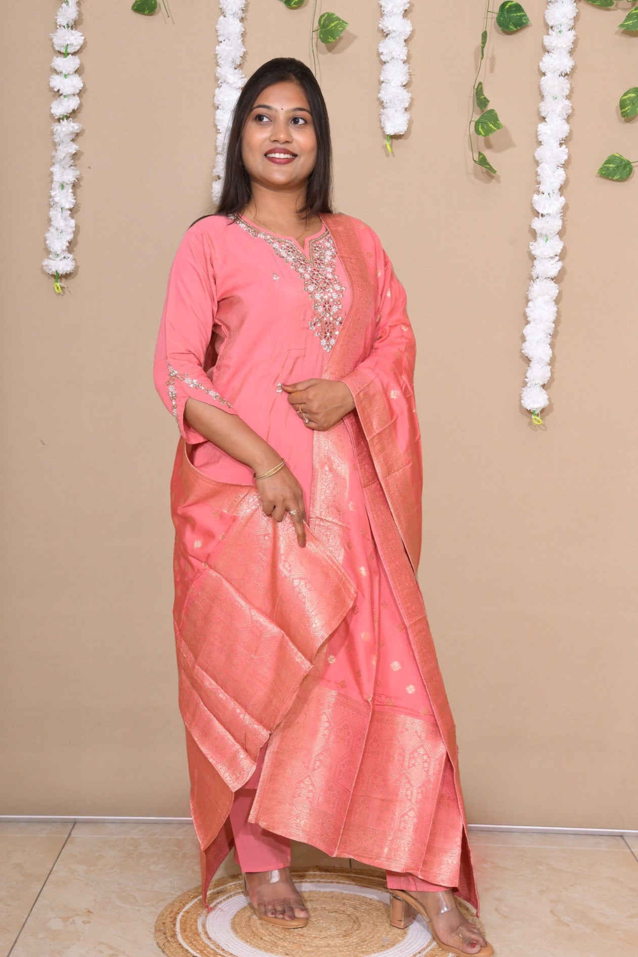 Pink Pearl Silk Suit Set