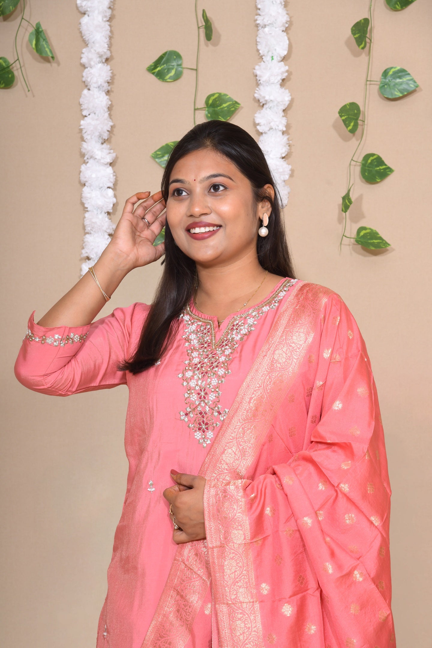 Pink Pearl Silk Suit Set