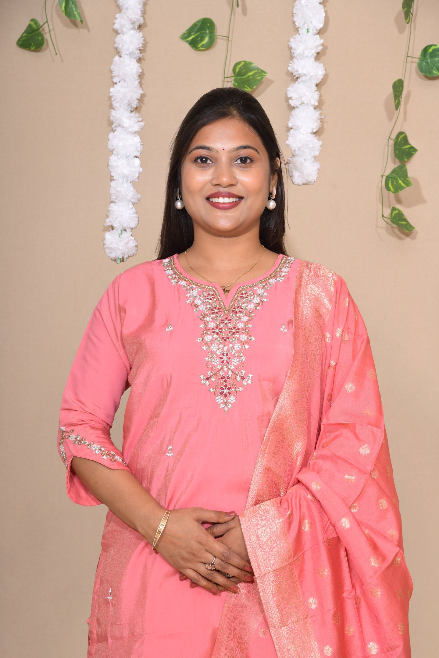 Pink Pearl Silk Suit Set