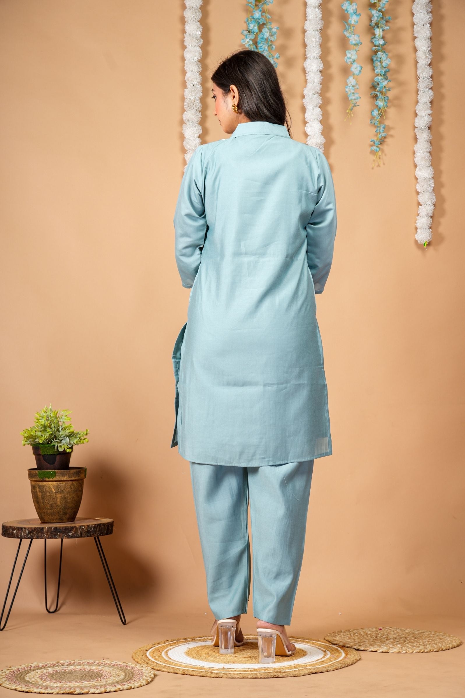 Lotus Breeze Powder Blue Embroidered Co-ord Set