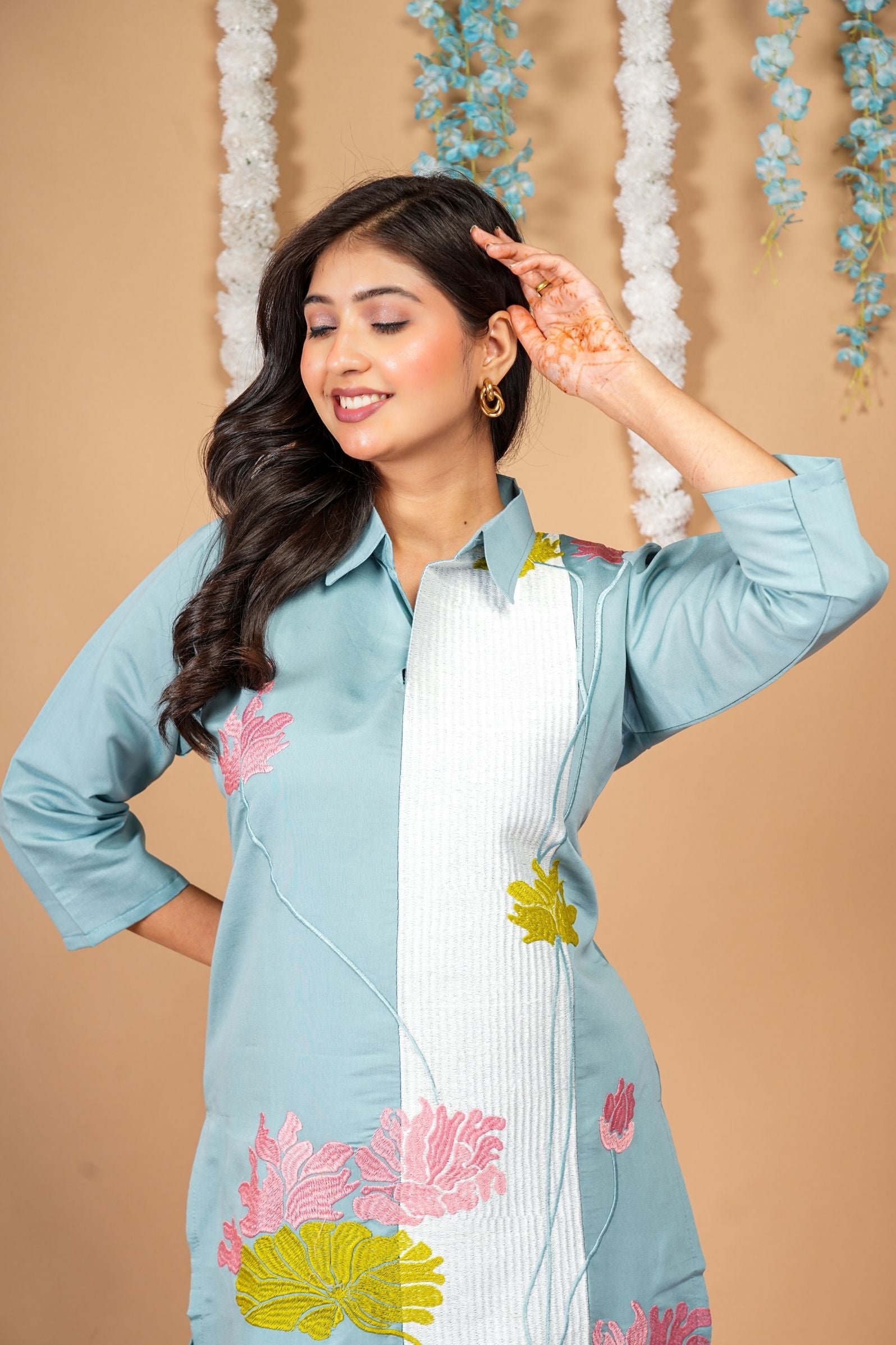 Lotus Breeze Powder Blue Embroidered Co-ord Set