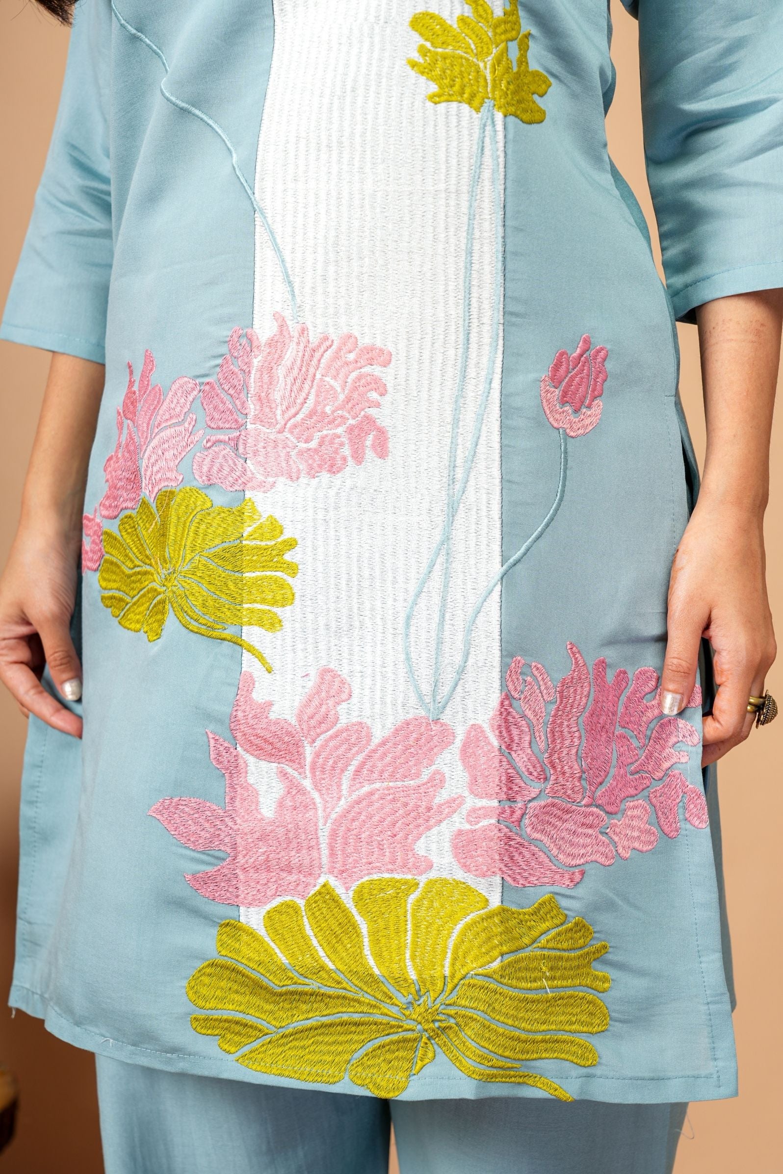Lotus Breeze Powder Blue Embroidered Co-ord Set